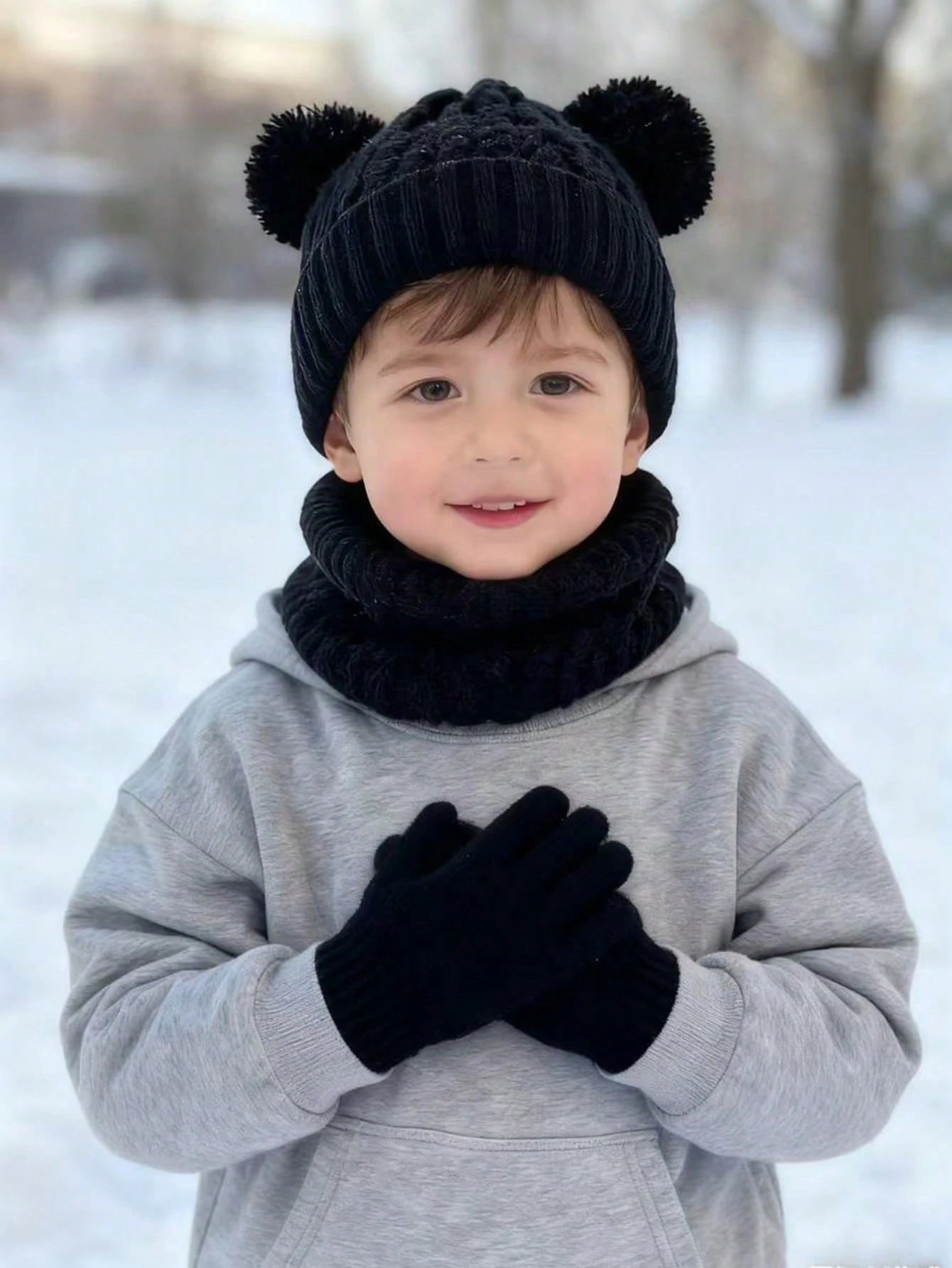 3pcs Kids Winter Knitted Hat, Scarf And Gloves Set