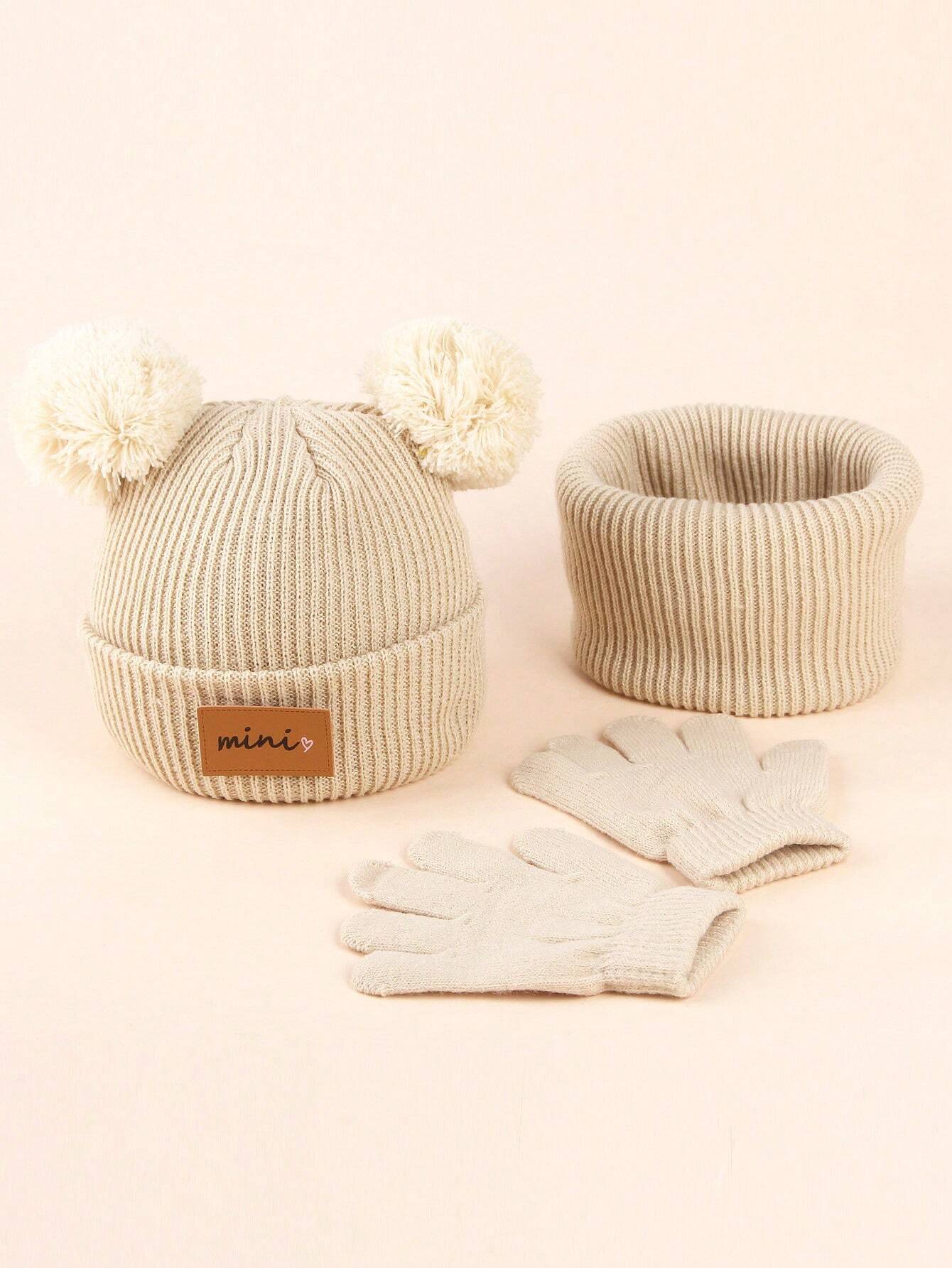 3pcs Kids Winter Knitted Hat, Scarf And Gloves Set