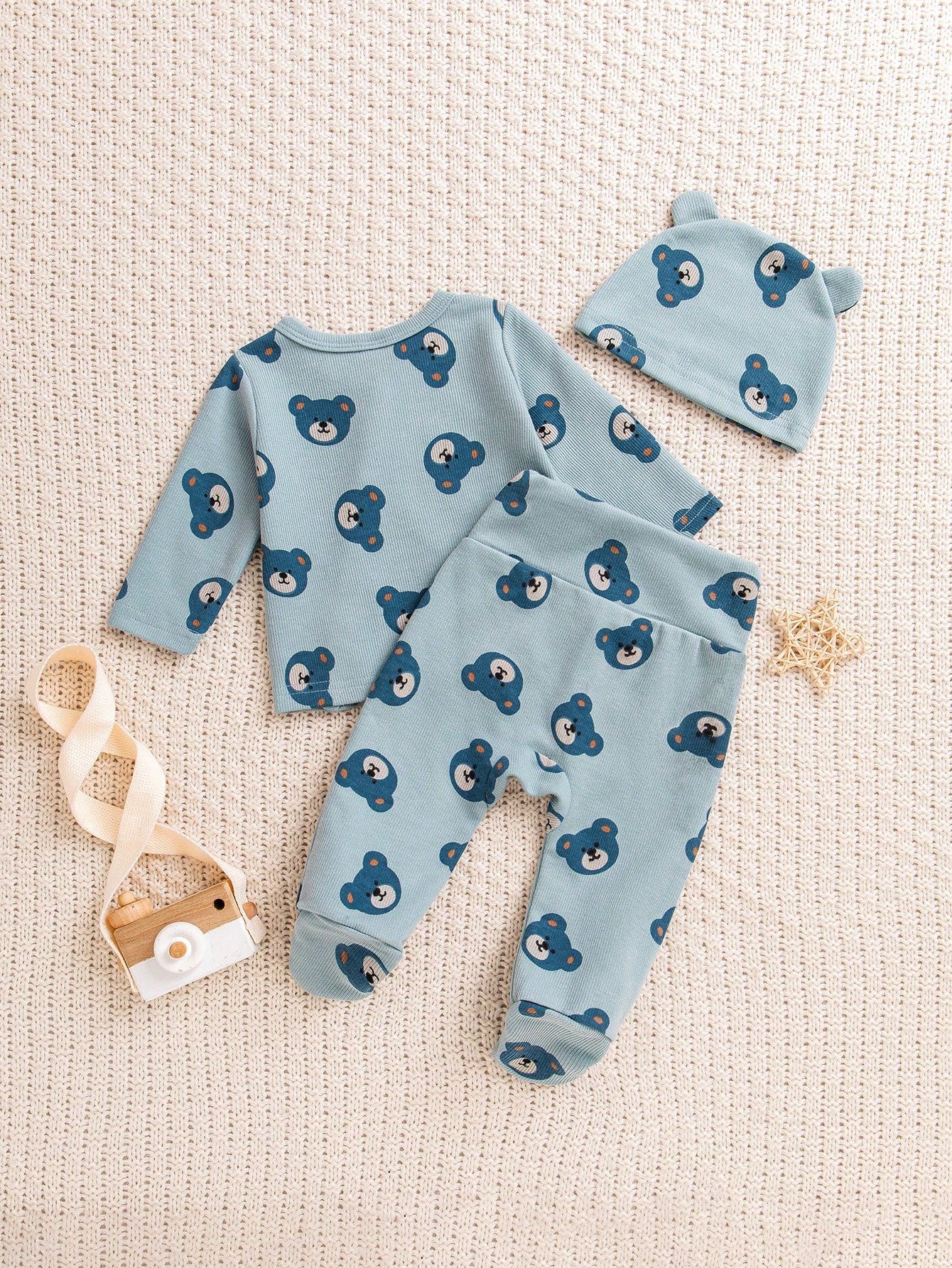 3pcs Newborn Baby Snake Print Long Sleeve Top, Footcover Pants & Hat Set
