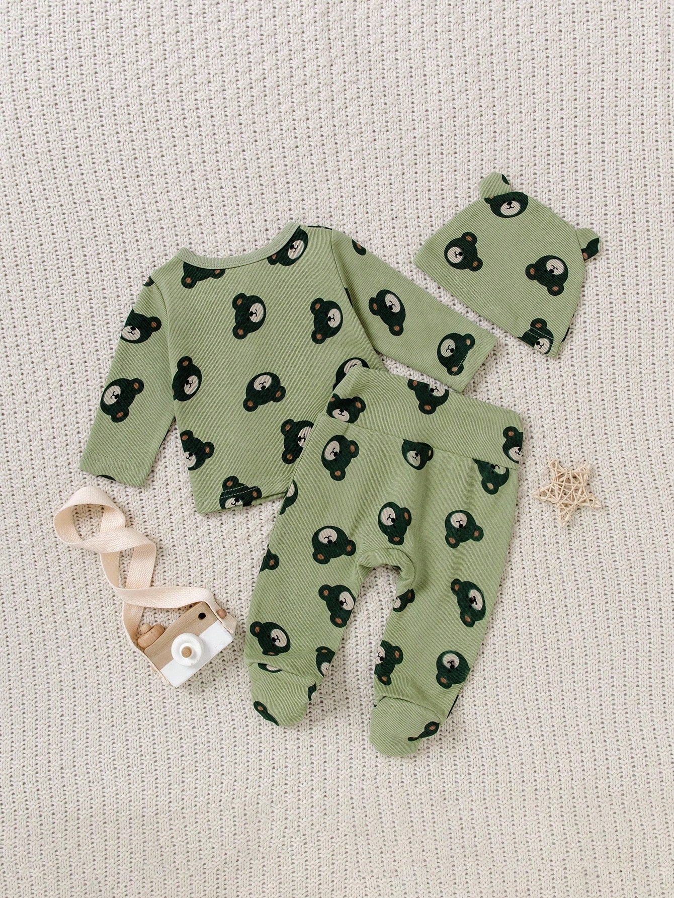 3pcs Newborn Baby Snake Print Long Sleeve Top, Footcover Pants & Hat Set