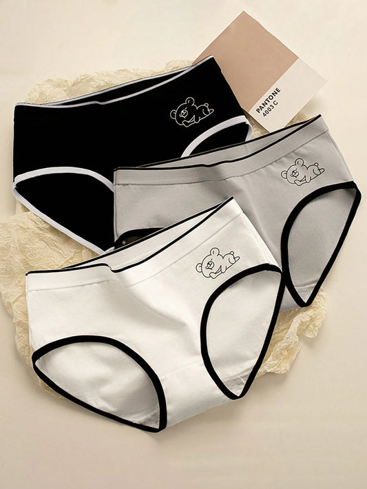 Teen Girl 3pcs/Set Cartoon Printed Mid-Rise Seamless Triangle Panties Multicolor 2