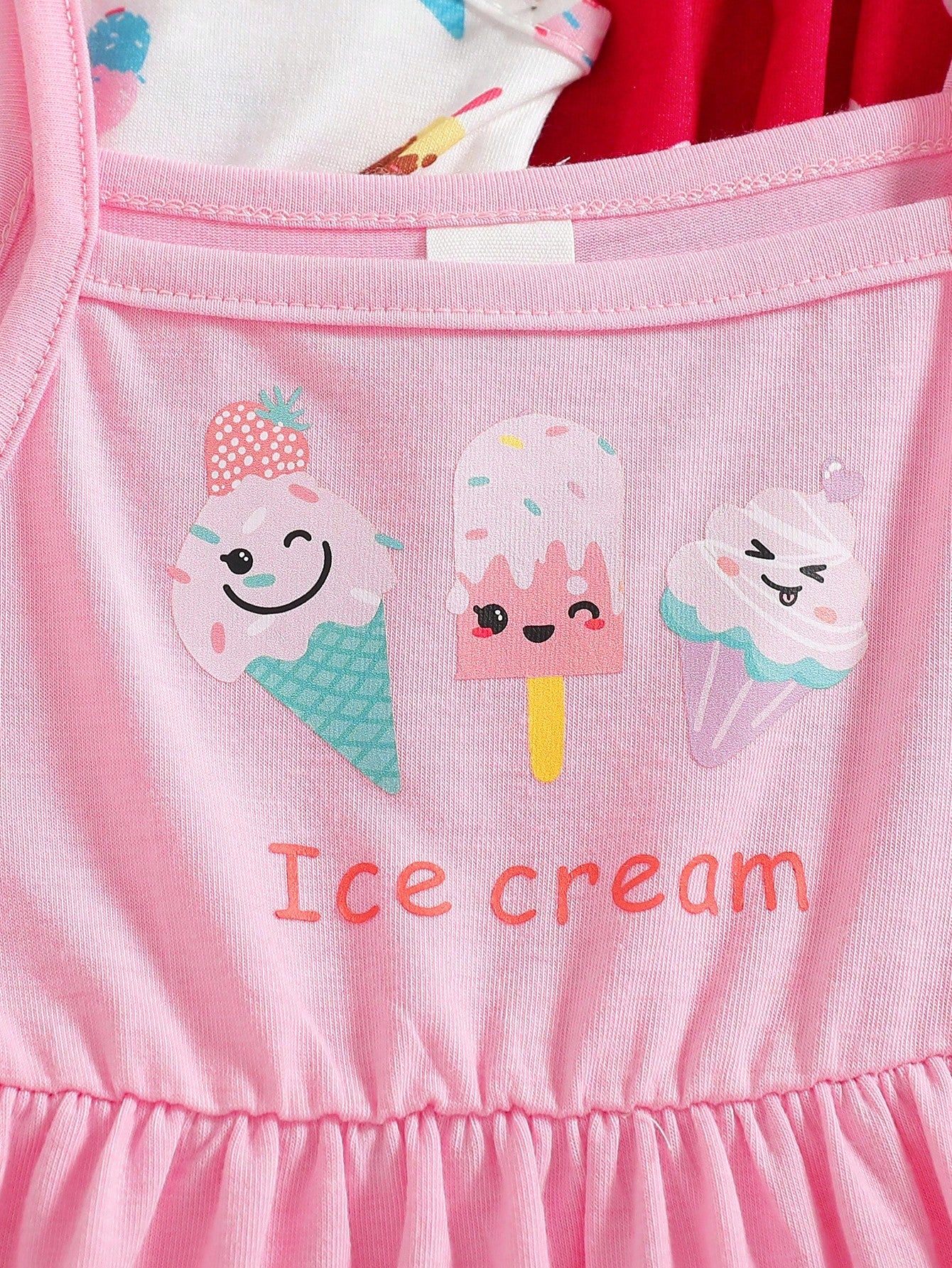3pcs/Set Baby Girl Ice Cream Embroidered Strap Dress Set