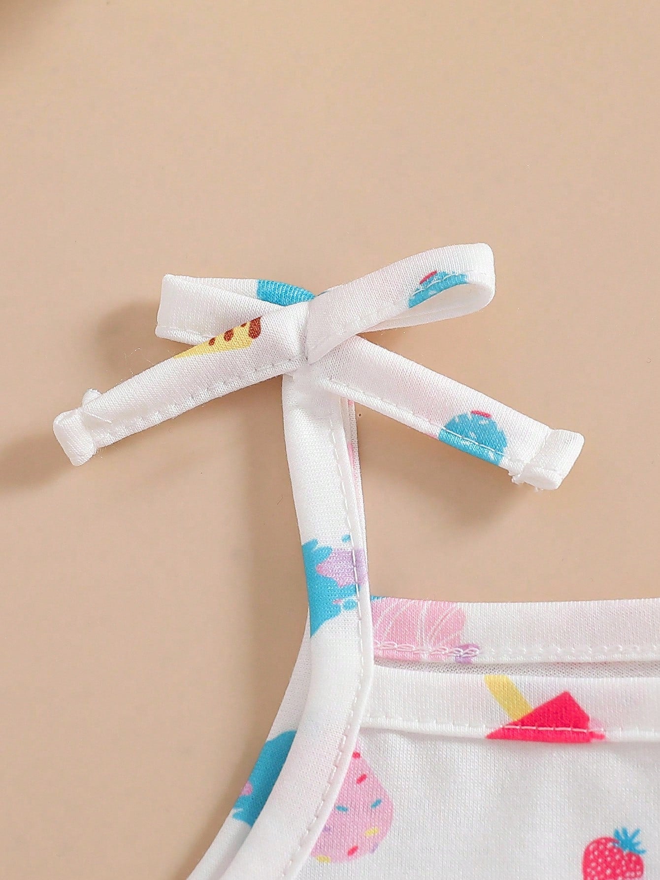 3pcs/Set Baby Girl Ice Cream Embroidered Strap Dress Set