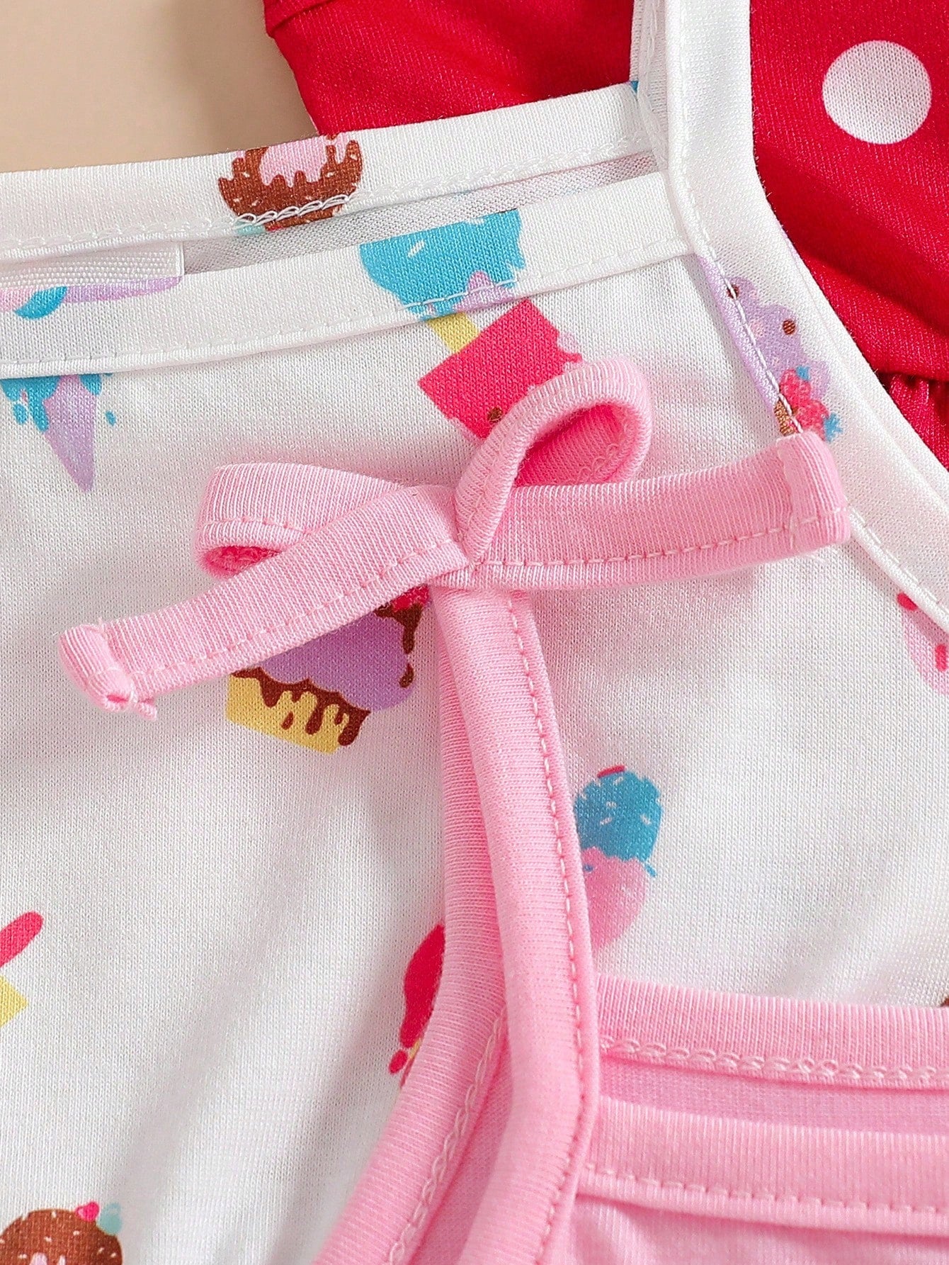 3pcs/Set Baby Girl Ice Cream Embroidered Strap Dress Set