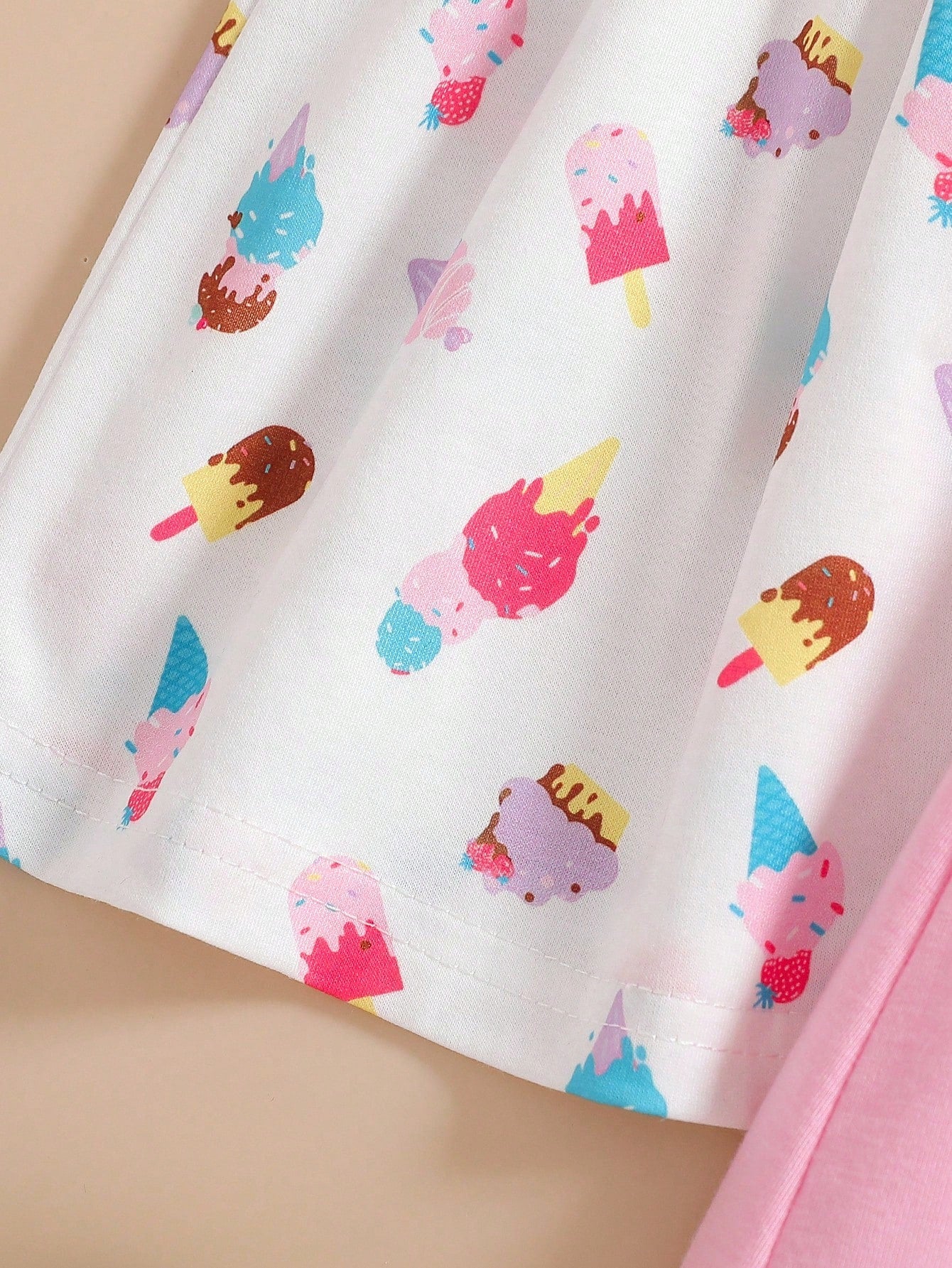 3pcs/Set Baby Girl Ice Cream Embroidered Strap Dress Set