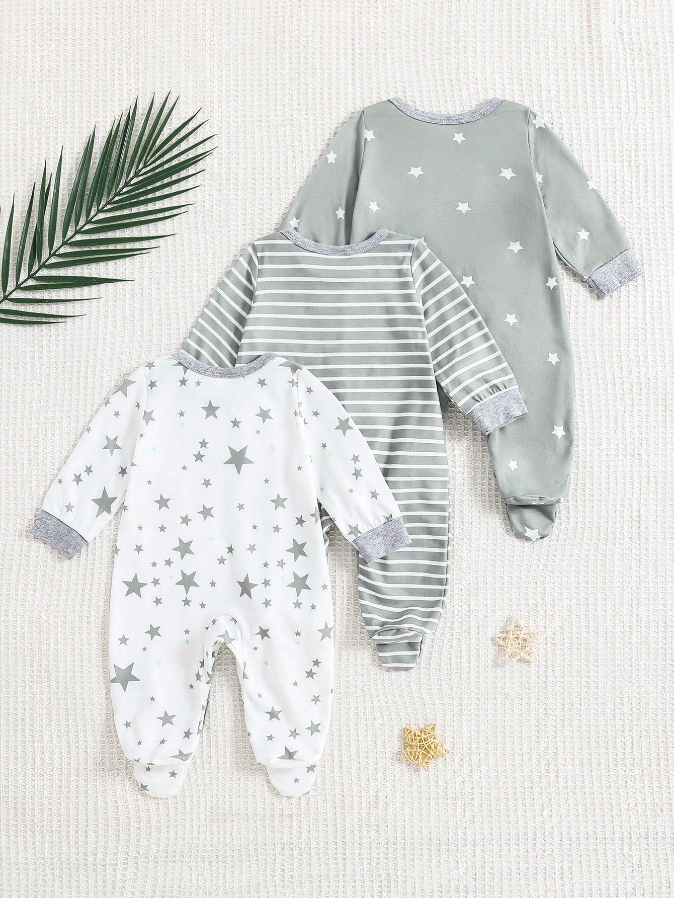 3-Piece Set Star Print Footie Jumpsuit