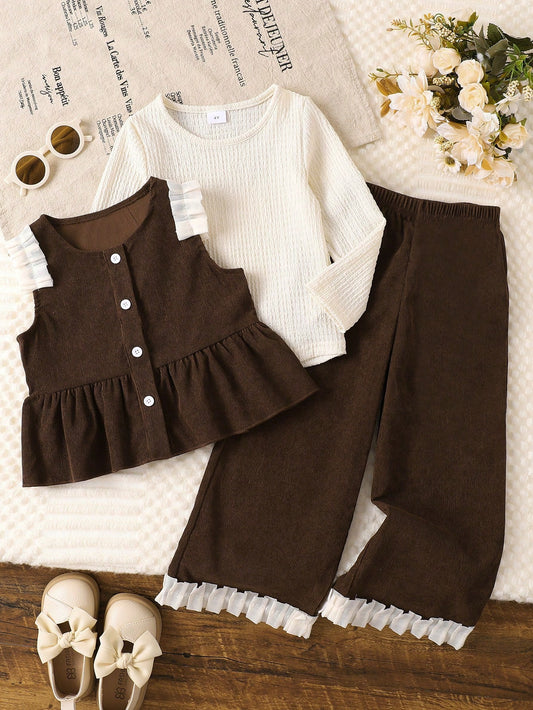 Comfortable T-Shirt, Floral Trim Cardigan Top And Pants Outfit