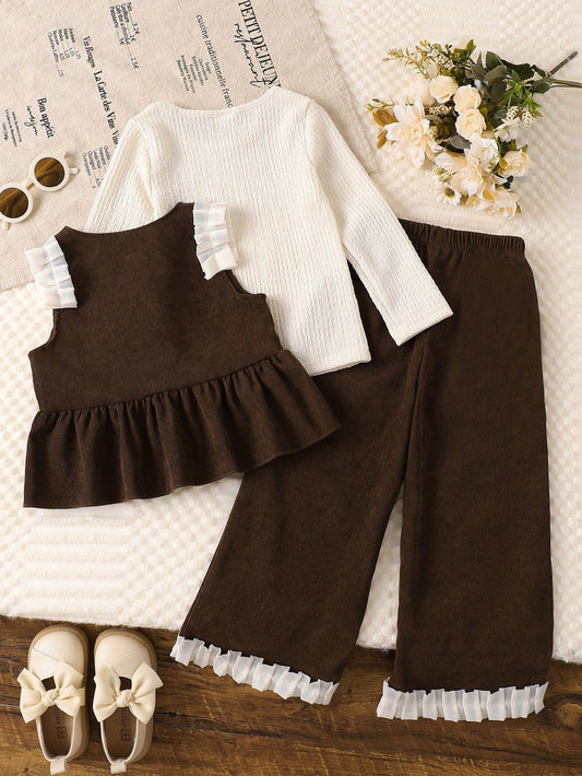 Comfortable T-Shirt, Floral Trim Cardigan Top And Pants Outfit
