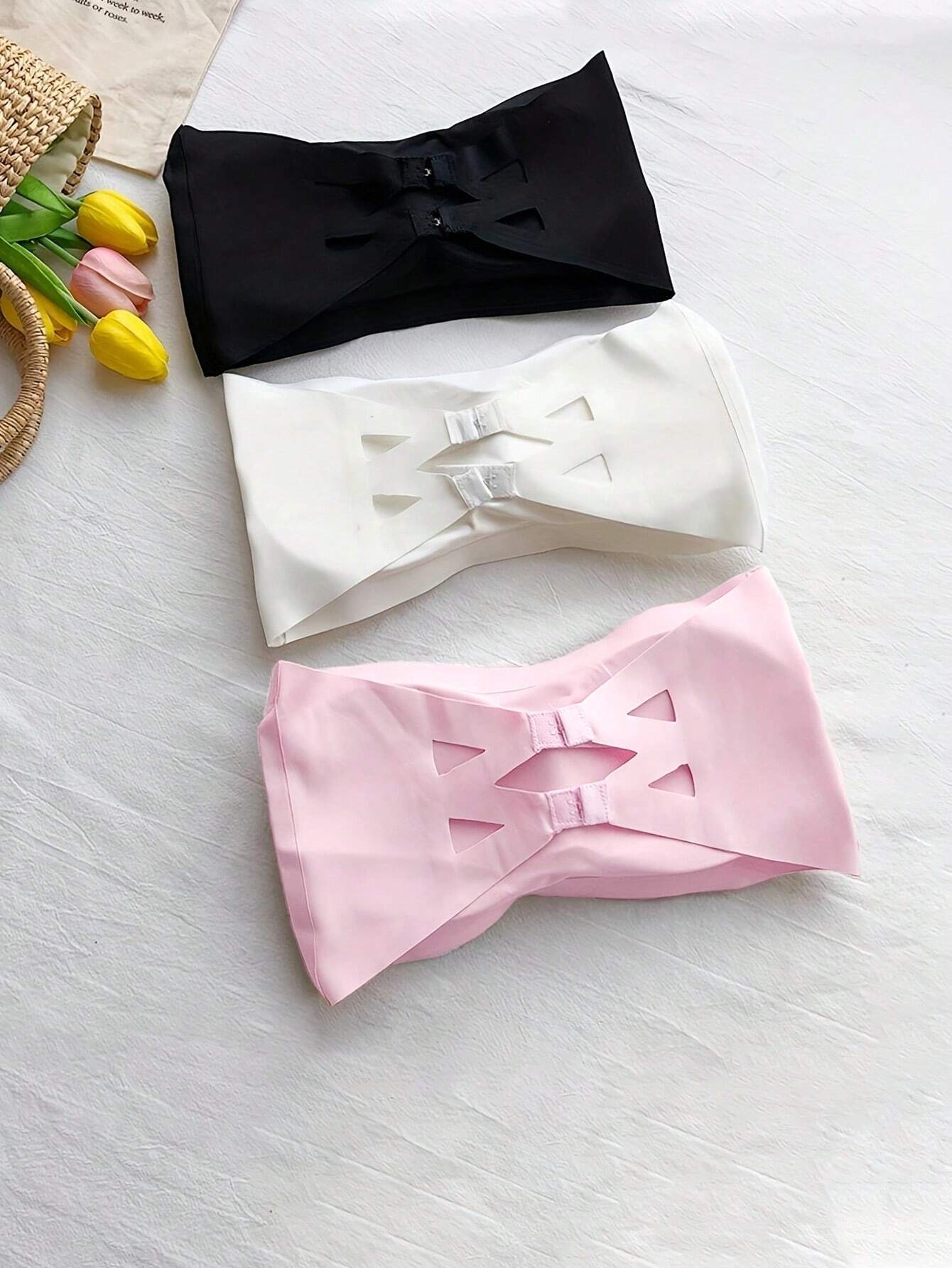 3pcs Strapless & Backless One-Piece Seamless Ice Silk Wrapped Chest Bra