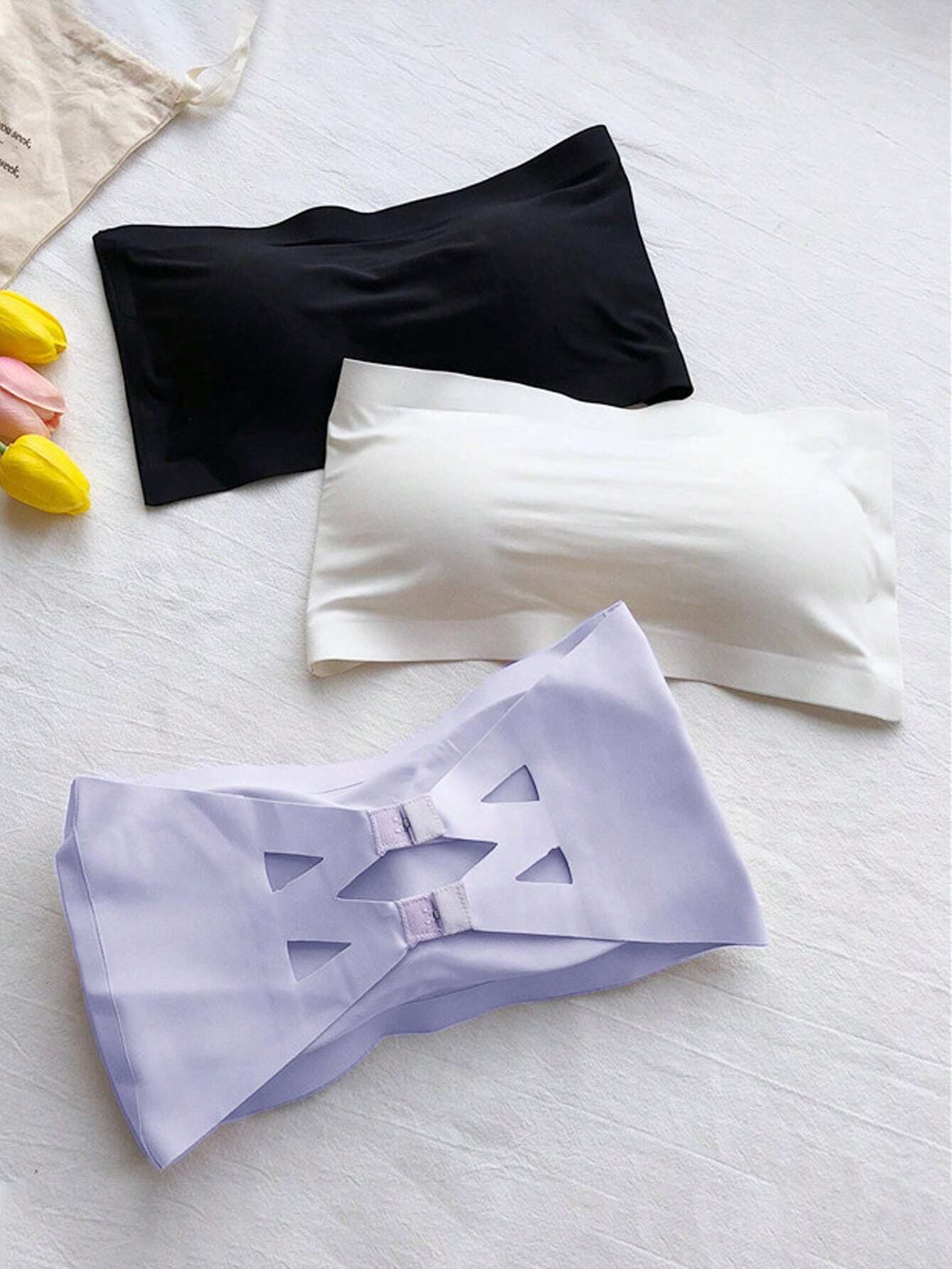3pcs Strapless & Backless One-Piece Seamless Ice Silk Wrapped Chest Bra Multicolor 3