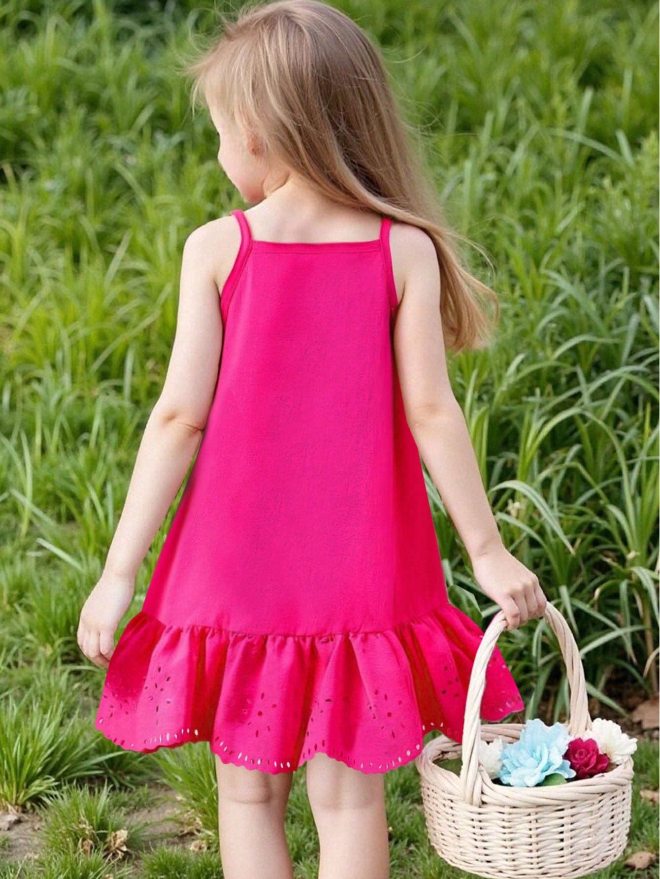 3D Charming Floral, Hollow Hem Ruffle Strap Sundress