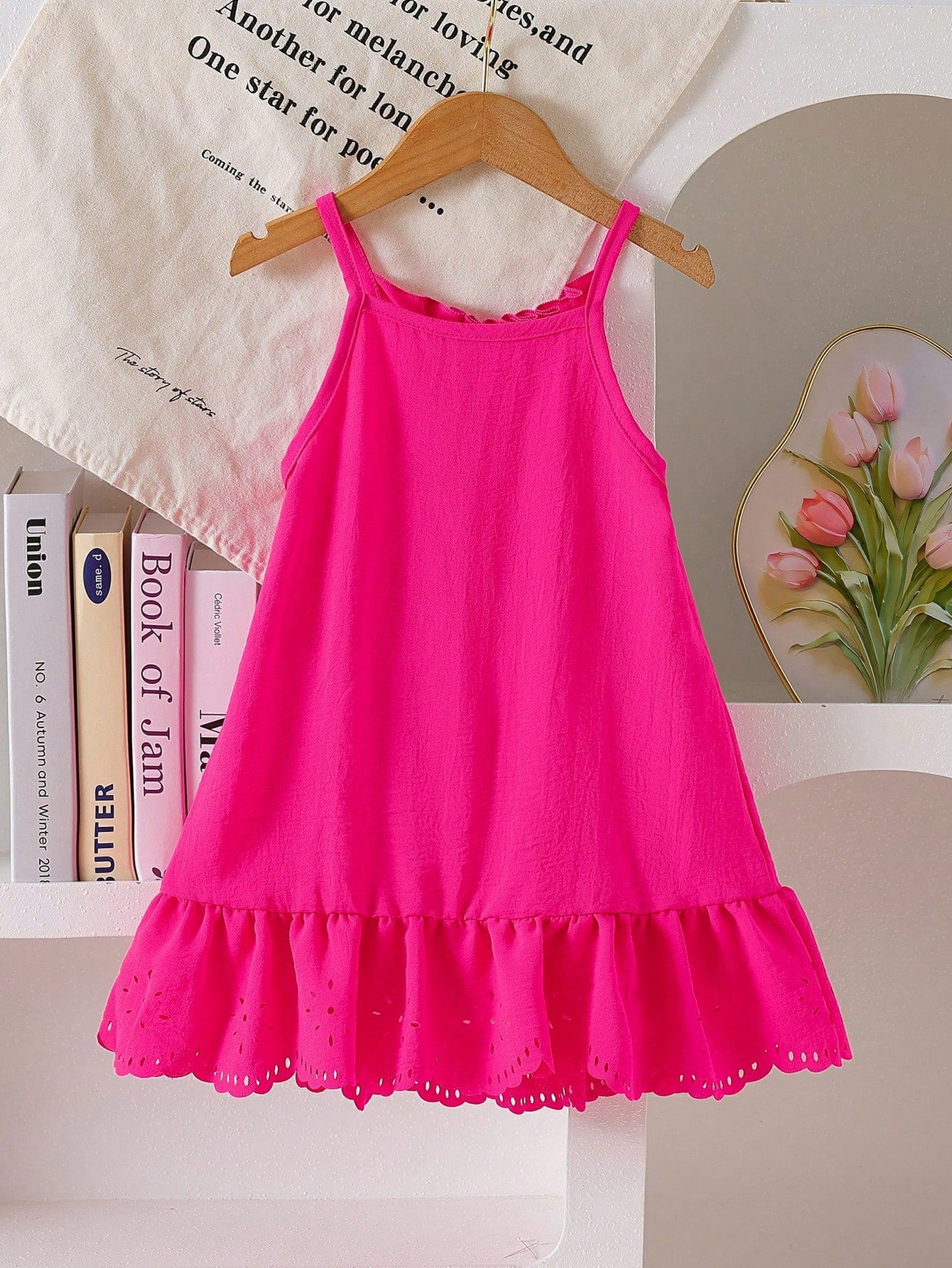 3D Charming Floral, Hollow Hem Ruffle Strap Sundress