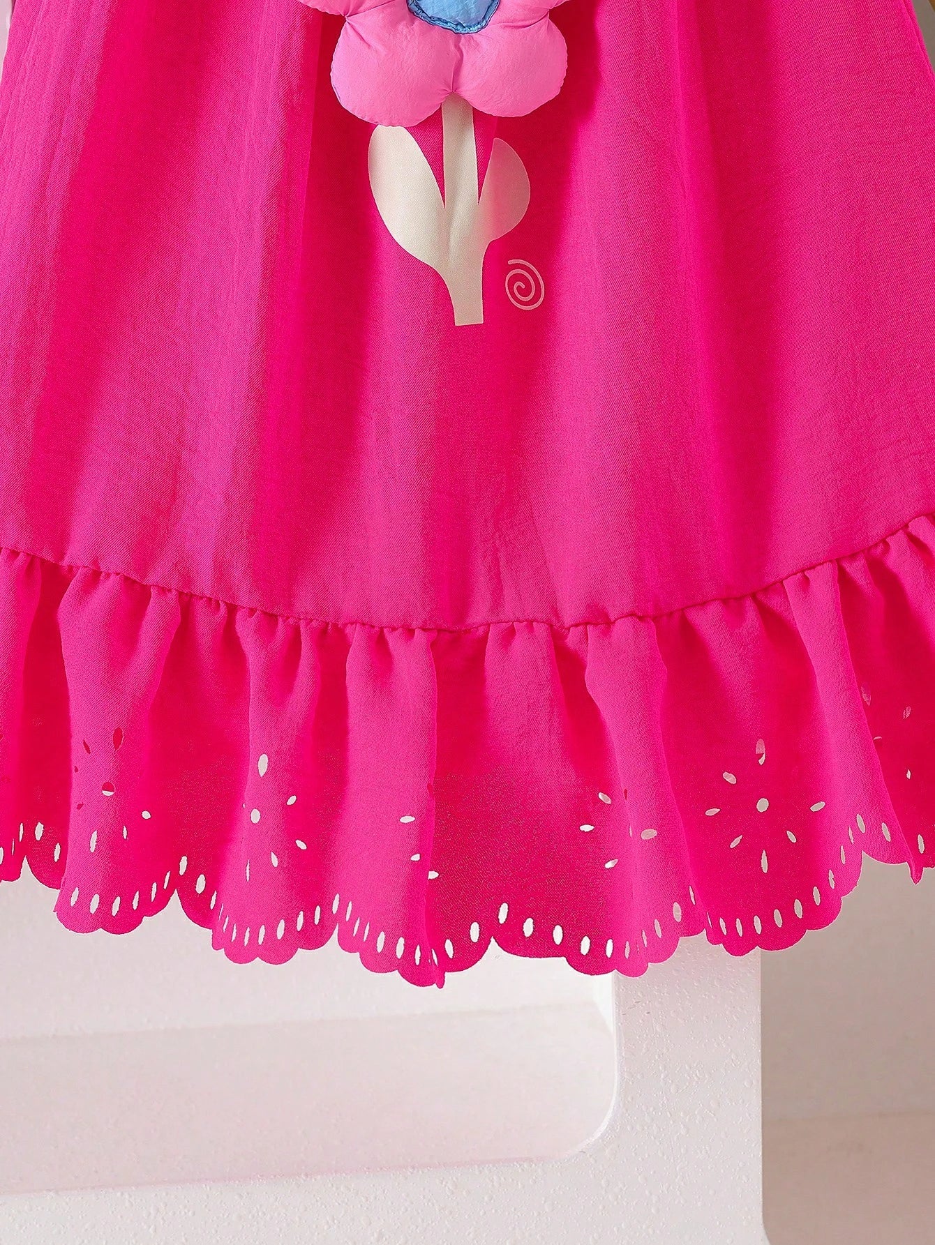 3D Charming Floral, Hollow Hem Ruffle Strap Sundress