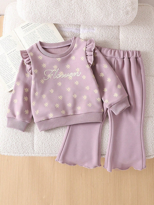 Baby Girl Apricot Long Sleeve Top & Pants Matching Outfit