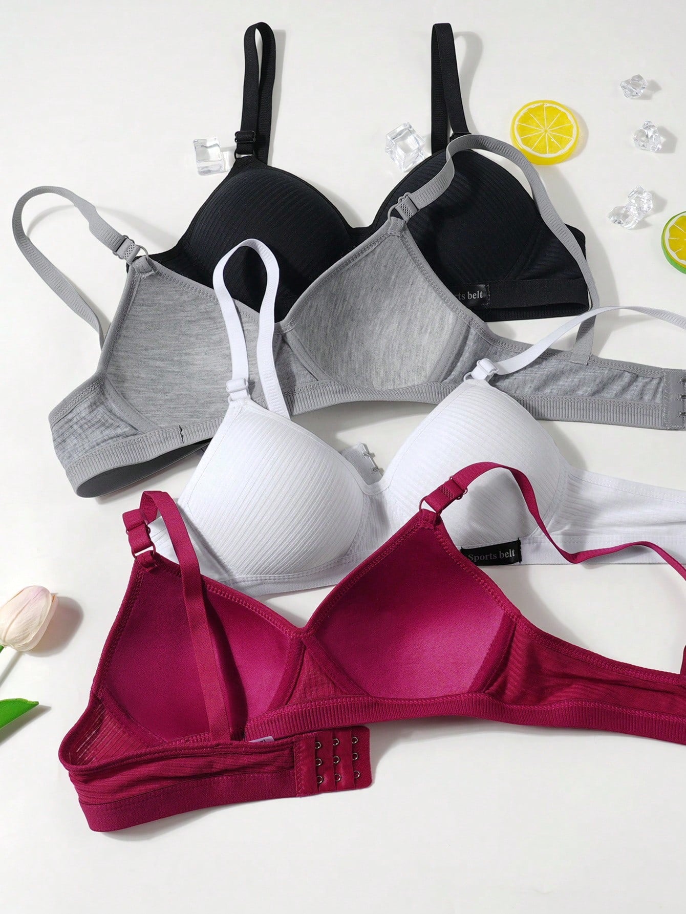 4Pcs Girls Teenager Ribbed Triangle Cup Bra
