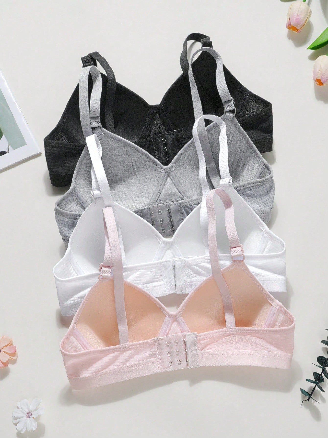 4Pcs Girls Teenager Ribbed Triangle Cup Bra