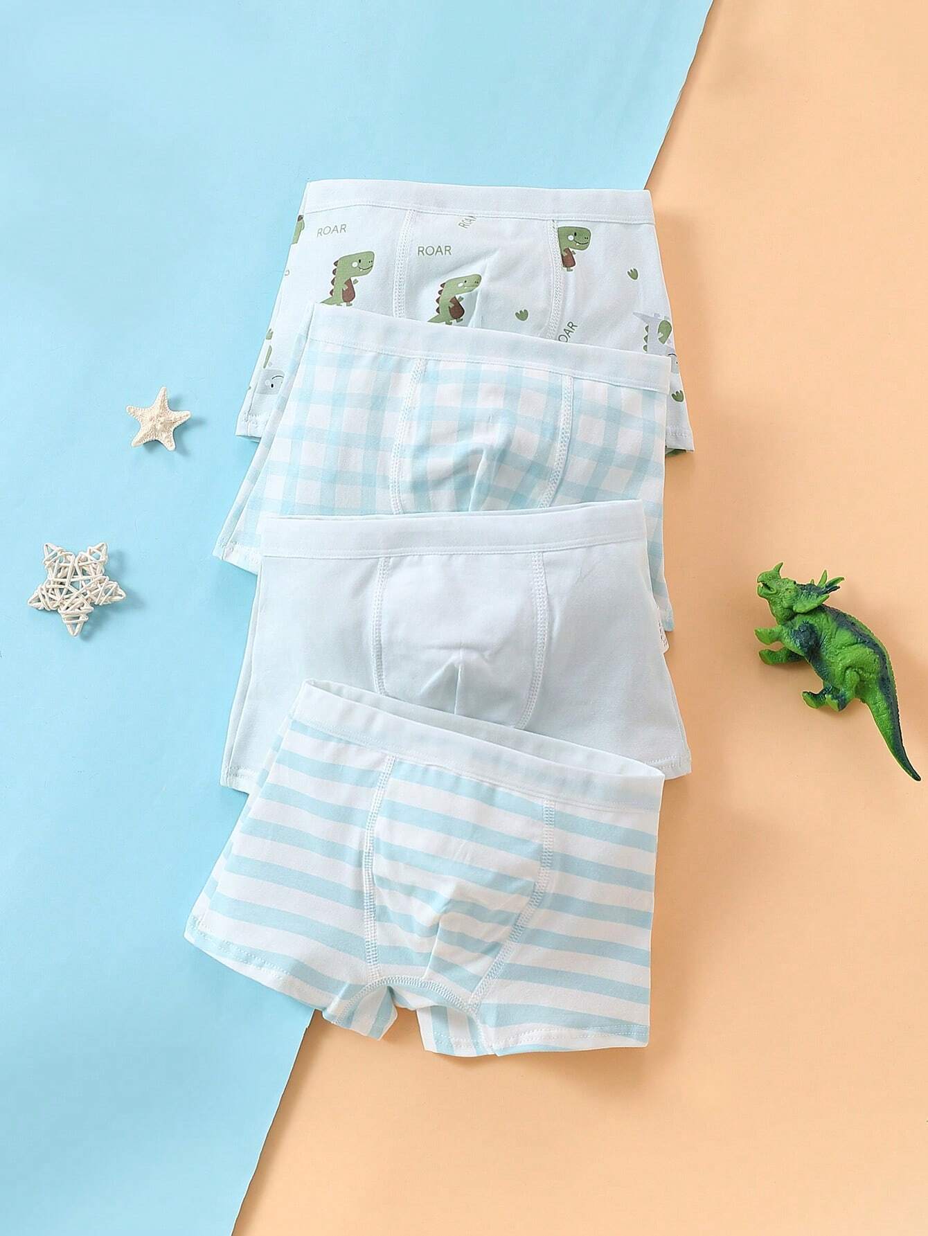 4pcs Set Young Boy Cartoon Dinosaur Pattern Printed Boxer Briefs For All Seasons