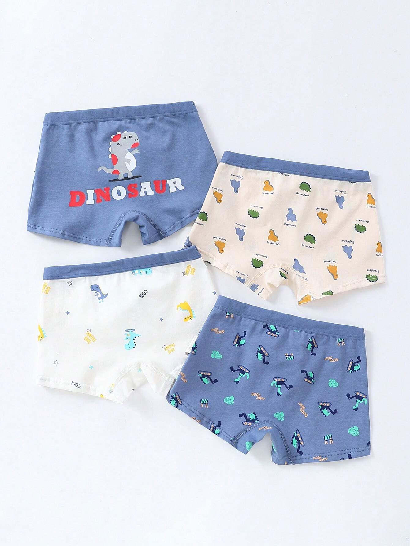 4pcs Set Young Boy Cartoon Dinosaur Pattern Printed Boxer Briefs For All Seasons