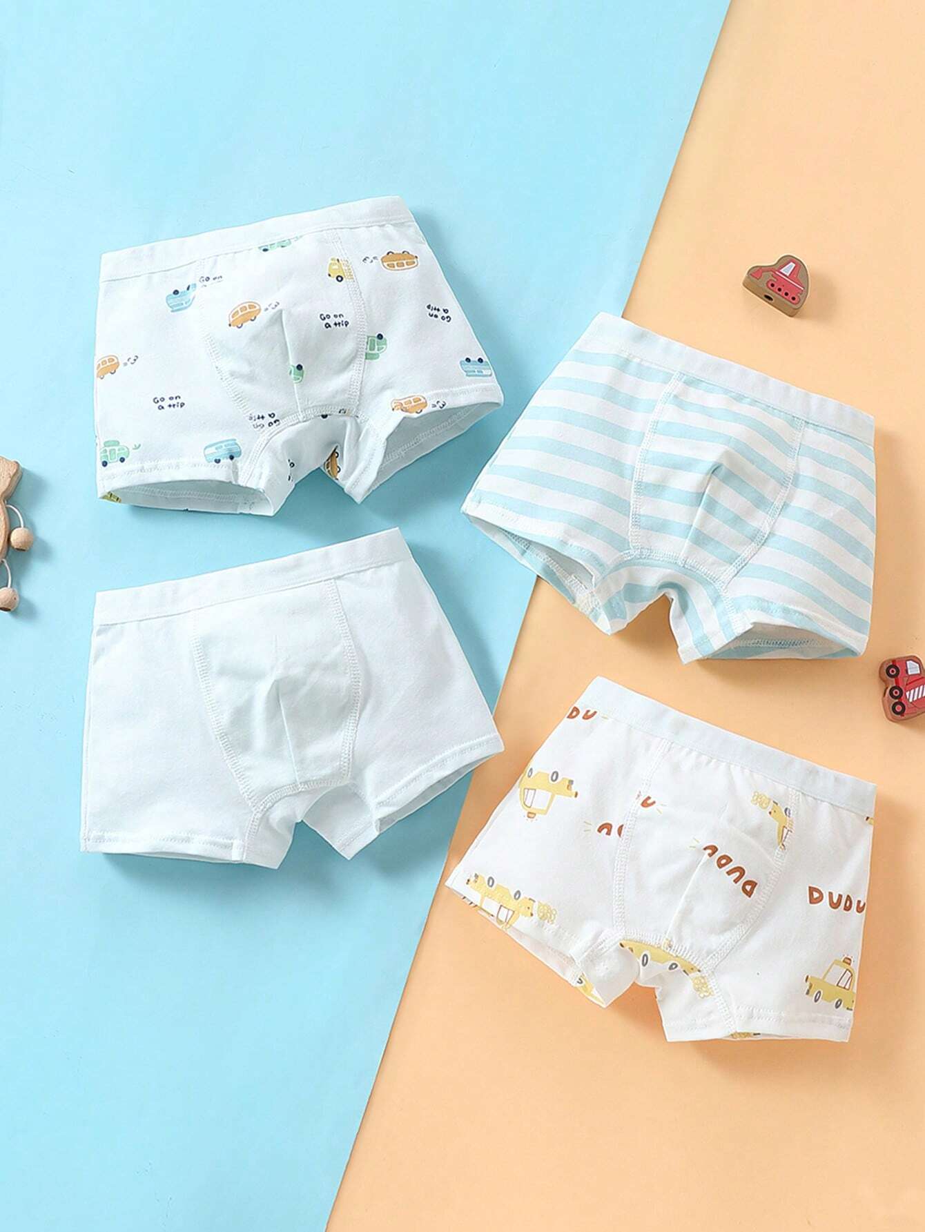 4pcs Set Young Boy Cartoon Dinosaur Pattern Printed Boxer Briefs For All Seasons