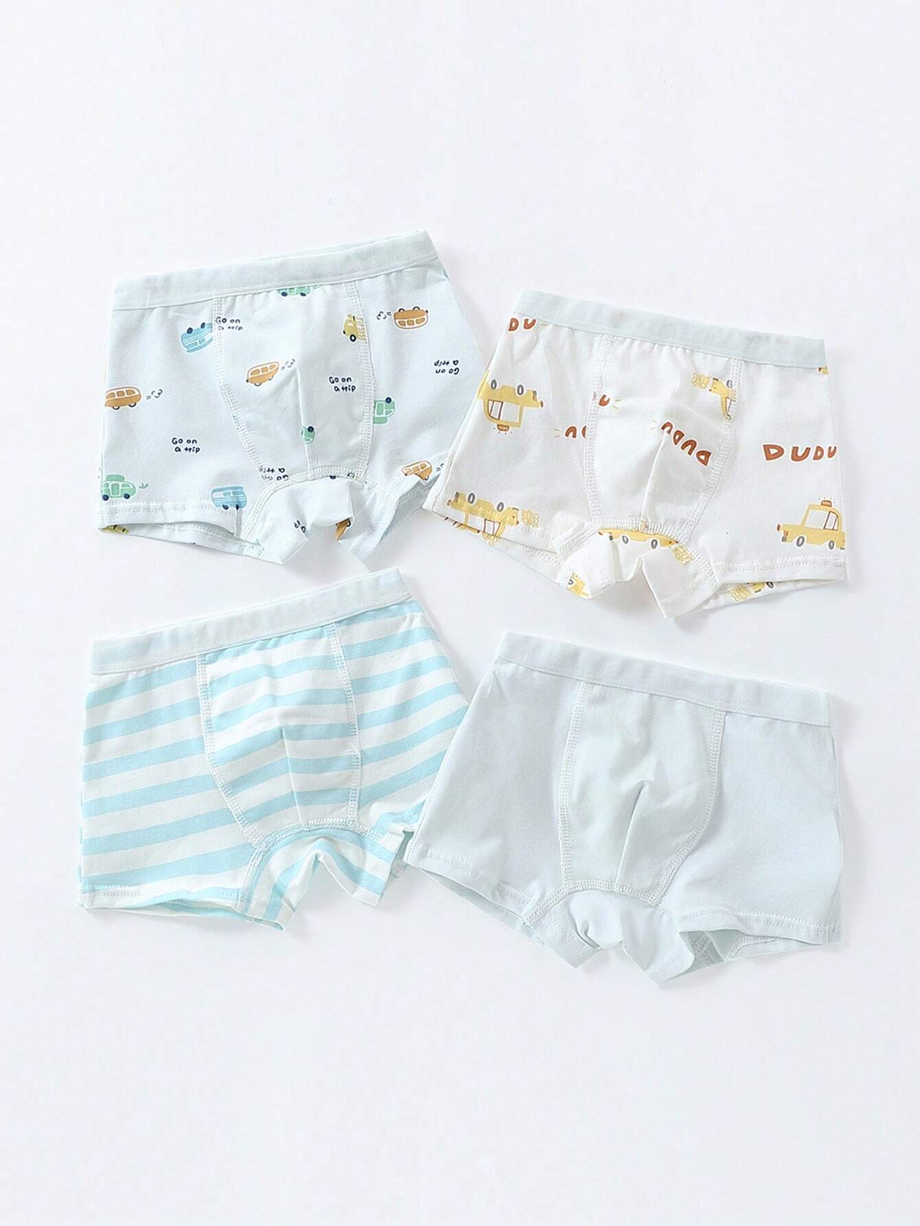 4pcs Set Young Boy Cartoon Dinosaur Pattern Printed Boxer Briefs For All Seasons