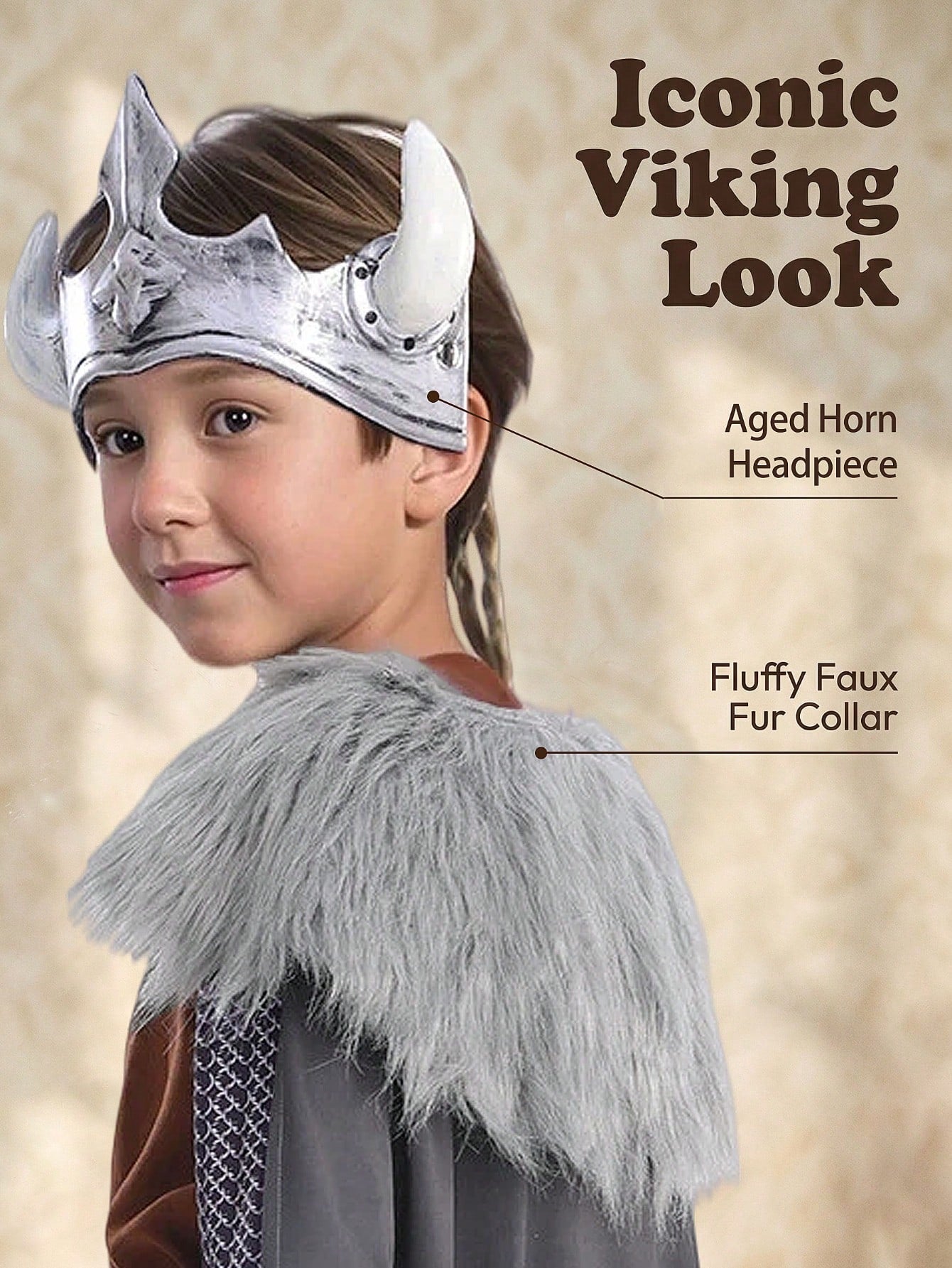 Medieval Nordic Style Polyester Warrior Outfit With Horned Helmet And Cape