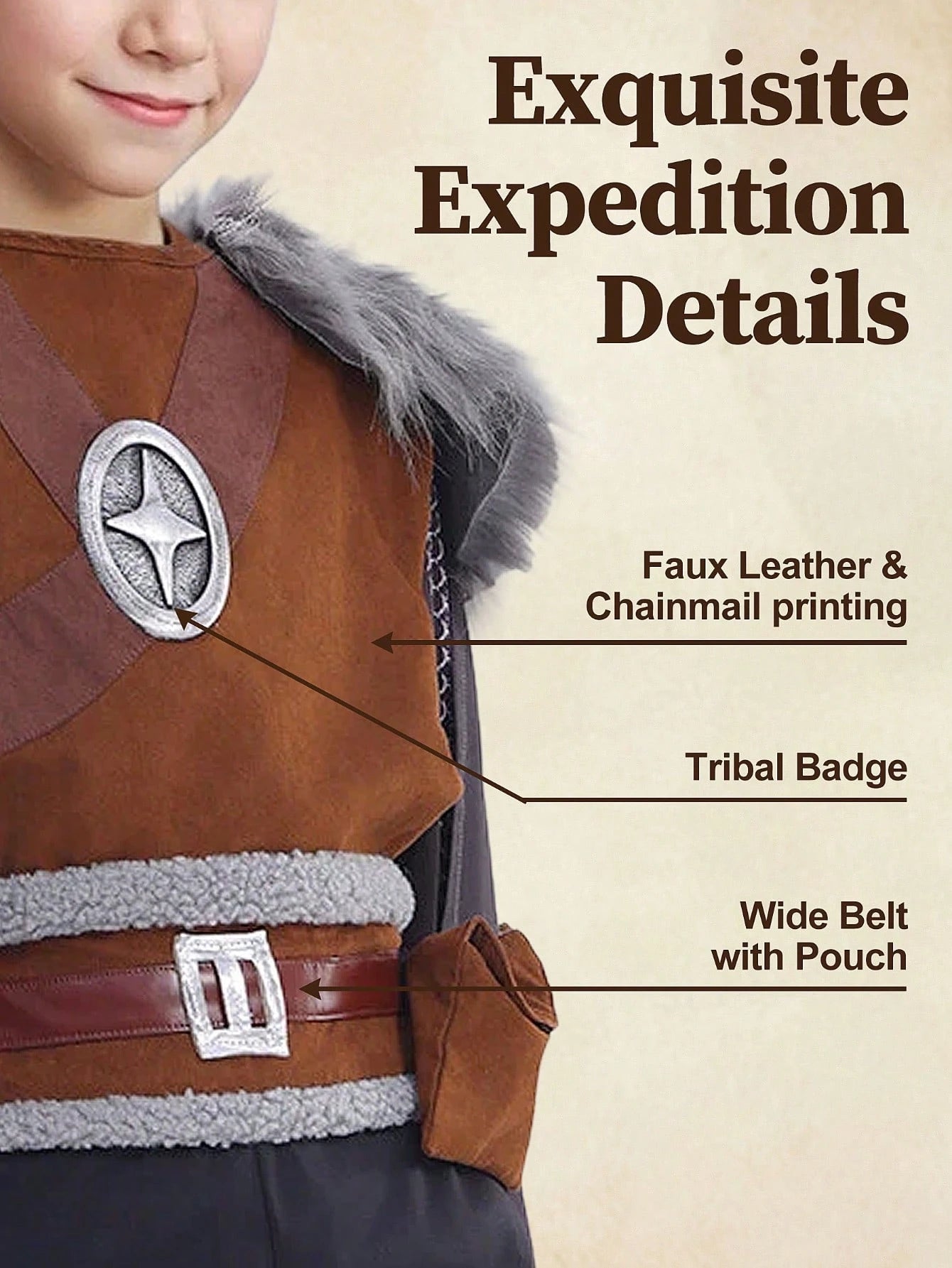 Medieval Nordic Style Polyester Warrior Outfit With Horned Helmet And Cape