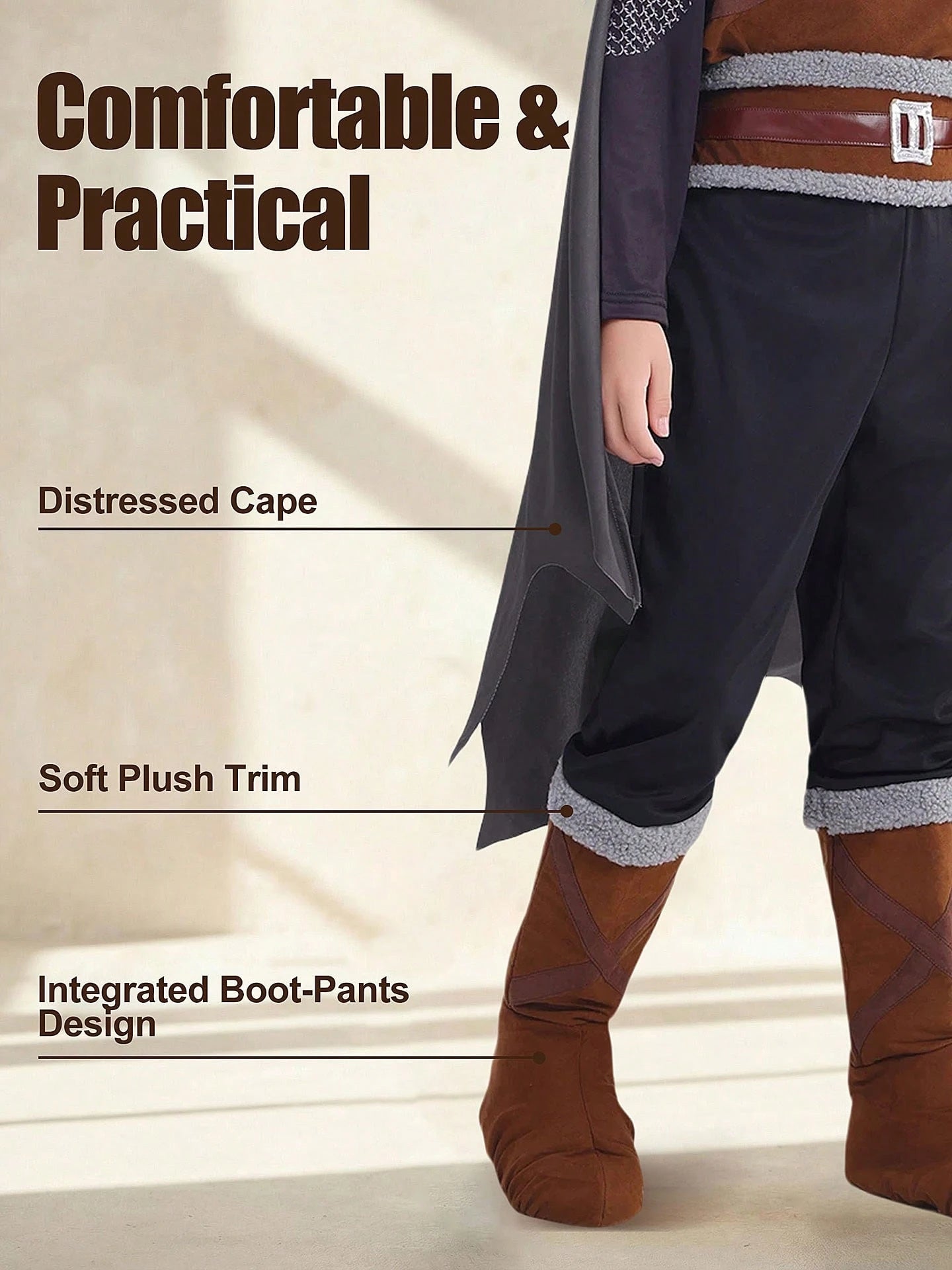 Medieval Nordic Style Polyester Warrior Outfit With Horned Helmet And Cape