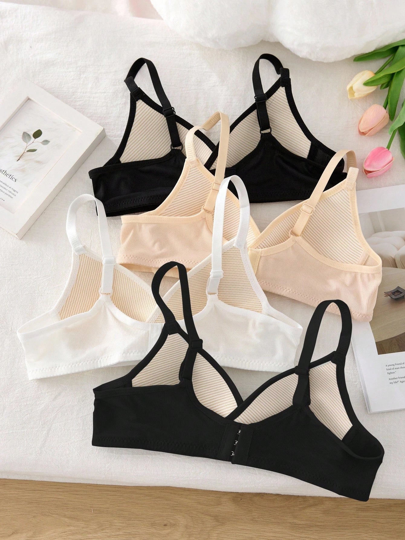 Teen Girl 4 Pcs Striped Wireless Bra Set