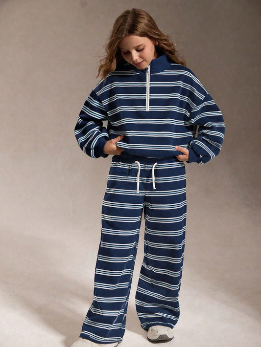 Sparklyn Tween Girls 2pcs/Set Round Neck High Neck Long Sleeve Sweatshirt And Pants Set