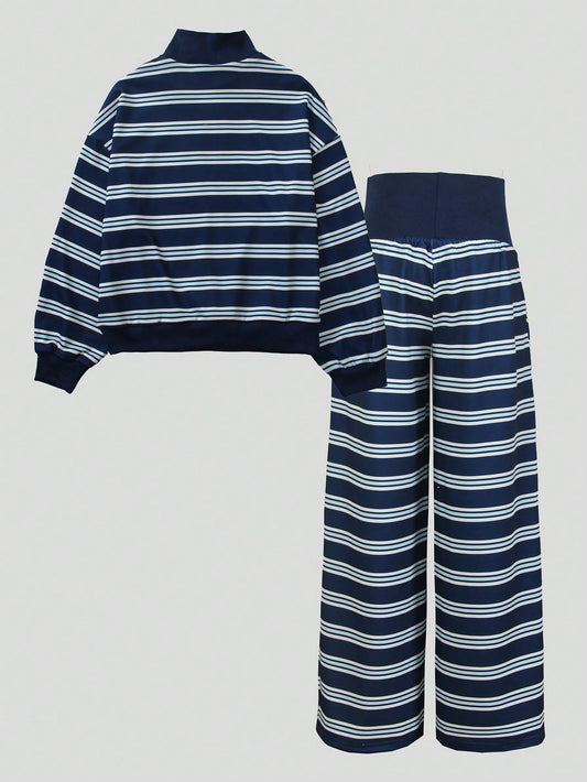 Sparklyn Tween Girls 2pcs/Set Round Neck High Neck Long Sleeve Sweatshirt And Pants Set