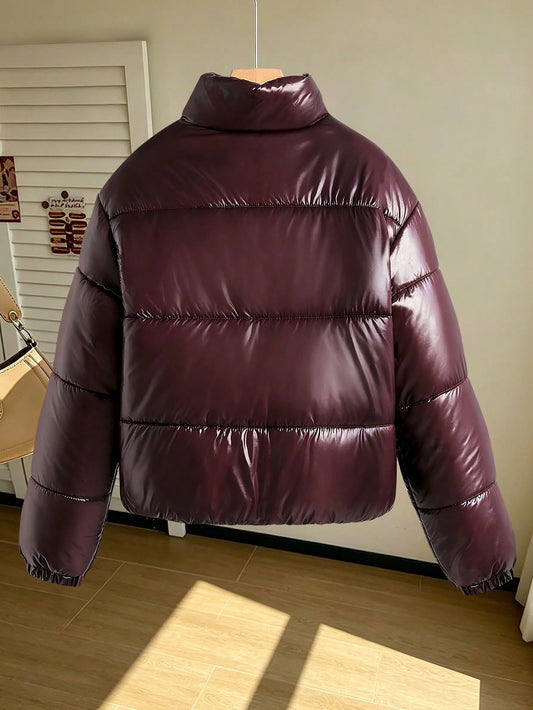 Tween Girls Winter Coats, Girls' Brown Shiny Leather Hooded Padded Coat