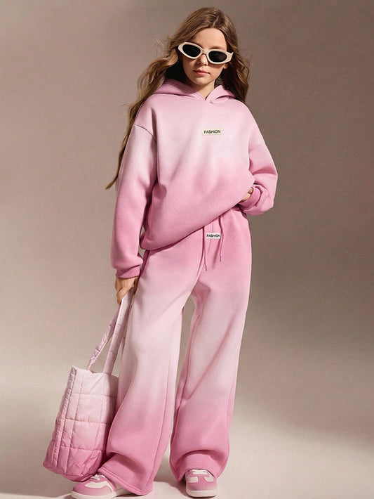 Tween Girl Letter Print Hoodie & Sweatpants Set