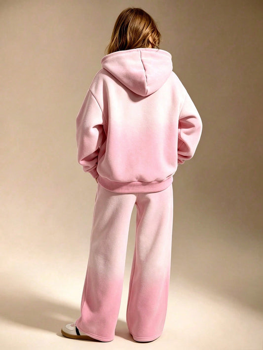 Tween Girl Letter Print Hoodie & Sweatpants Set