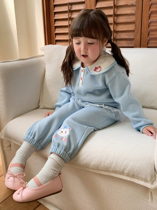 Baby Girls Hooded Korean Style Sweatshirt And Long Pants