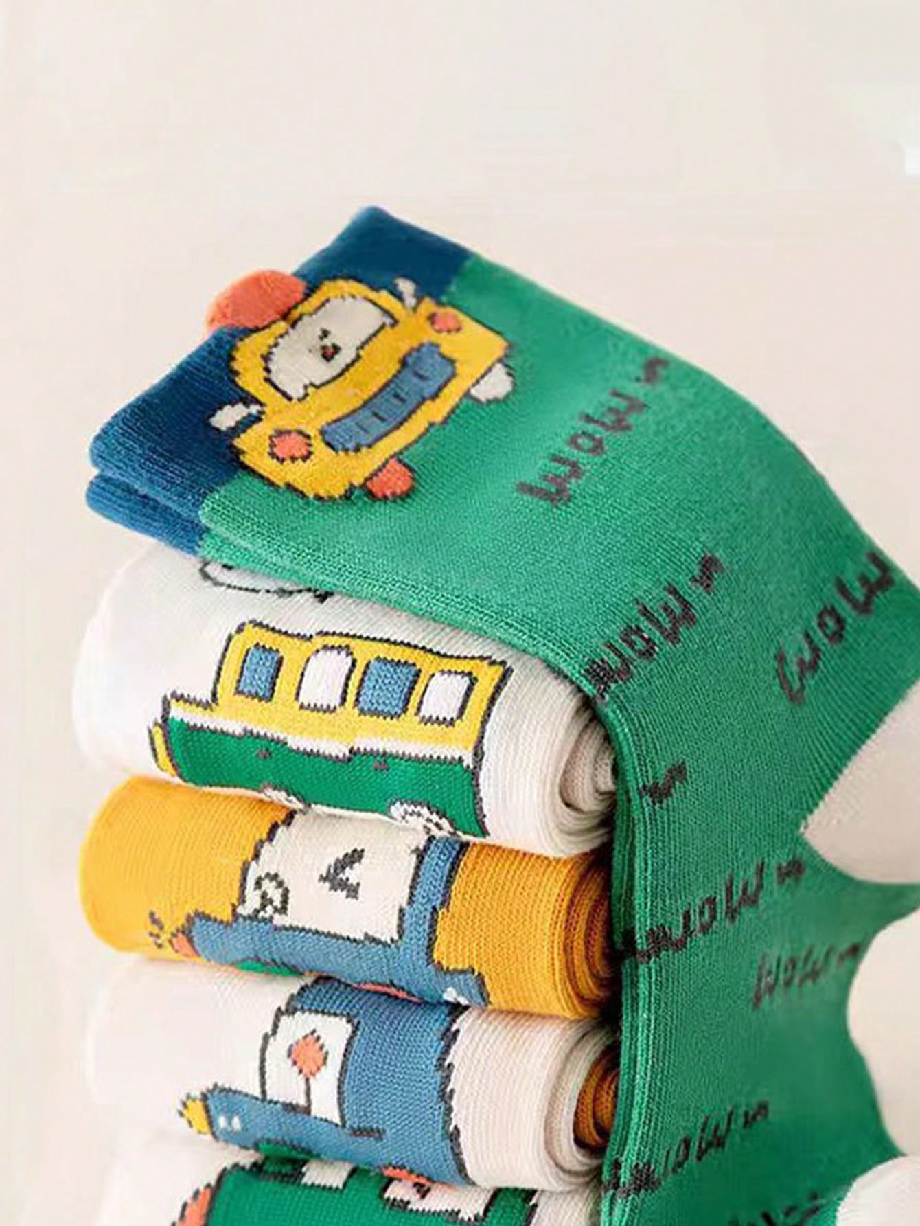 Pairs Cartoon Car & Train Pattern Mid-Calf Socks