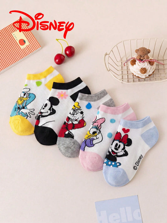 5 Pairs Disney Sock Series Mickey And His Friends Cartoon Pattern Colorful Short Socks