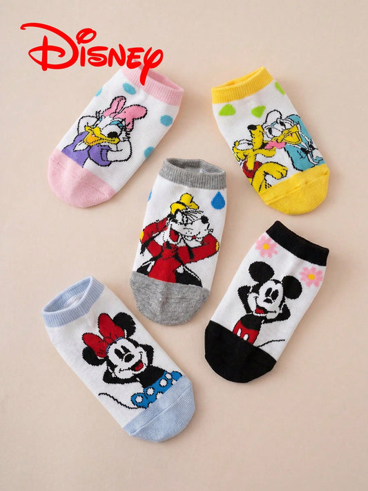 5 Pairs Disney Sock Series Mickey And His Friends Cartoon Pattern Colorful Short Socks