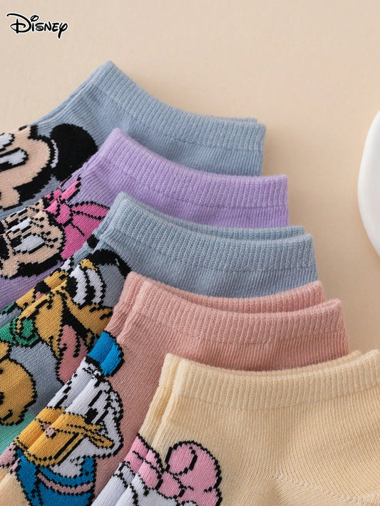 5 Pairs Disney Socks Series Pluto Letter Contrast Color Cartoon Pattern Crew Socks