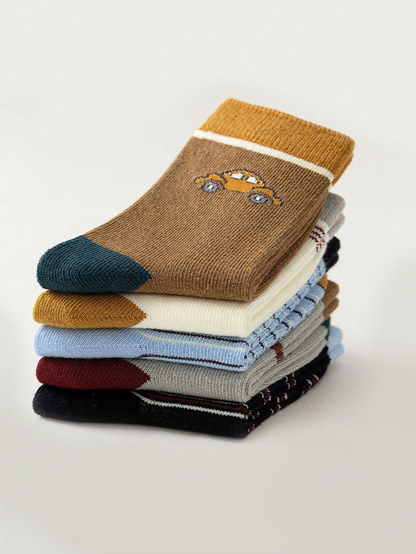 5 Pairs Kids Anti-Slip Floor Socks With Letter, Stripe, Dot, Cartoon Dinosaur Patterns