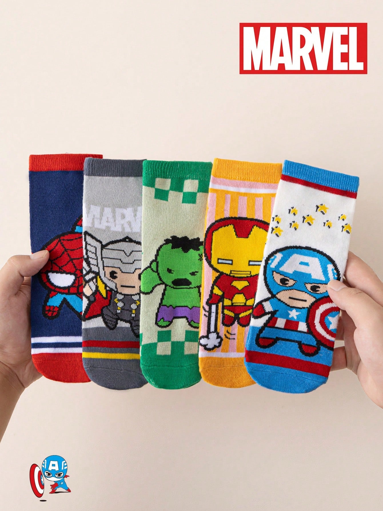 5 Pairs Kids Socks, Super Hero Series, Girls' Crew Socks