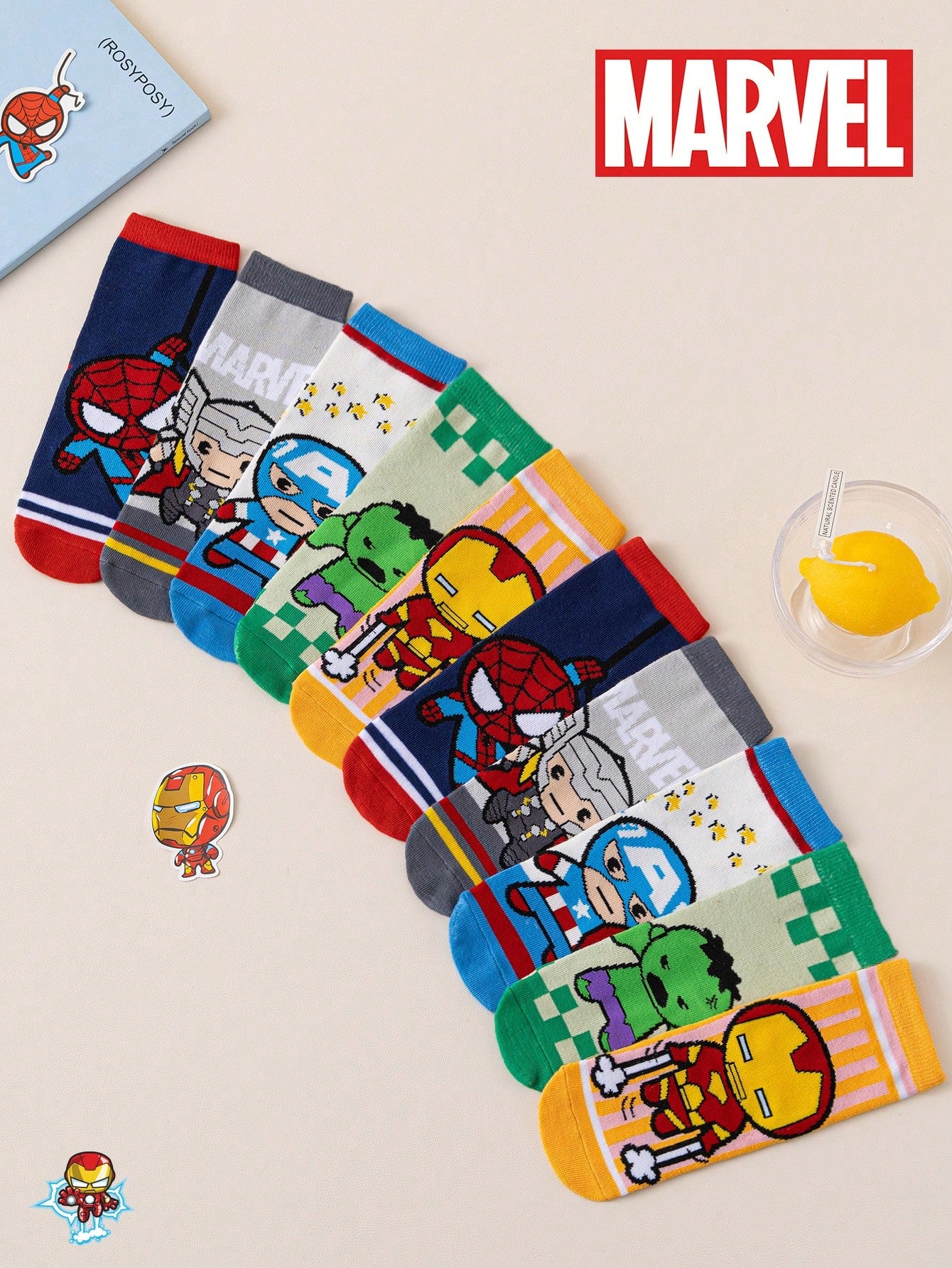 5 Pairs Kids Socks, Super Hero Series, Girls' Crew Socks