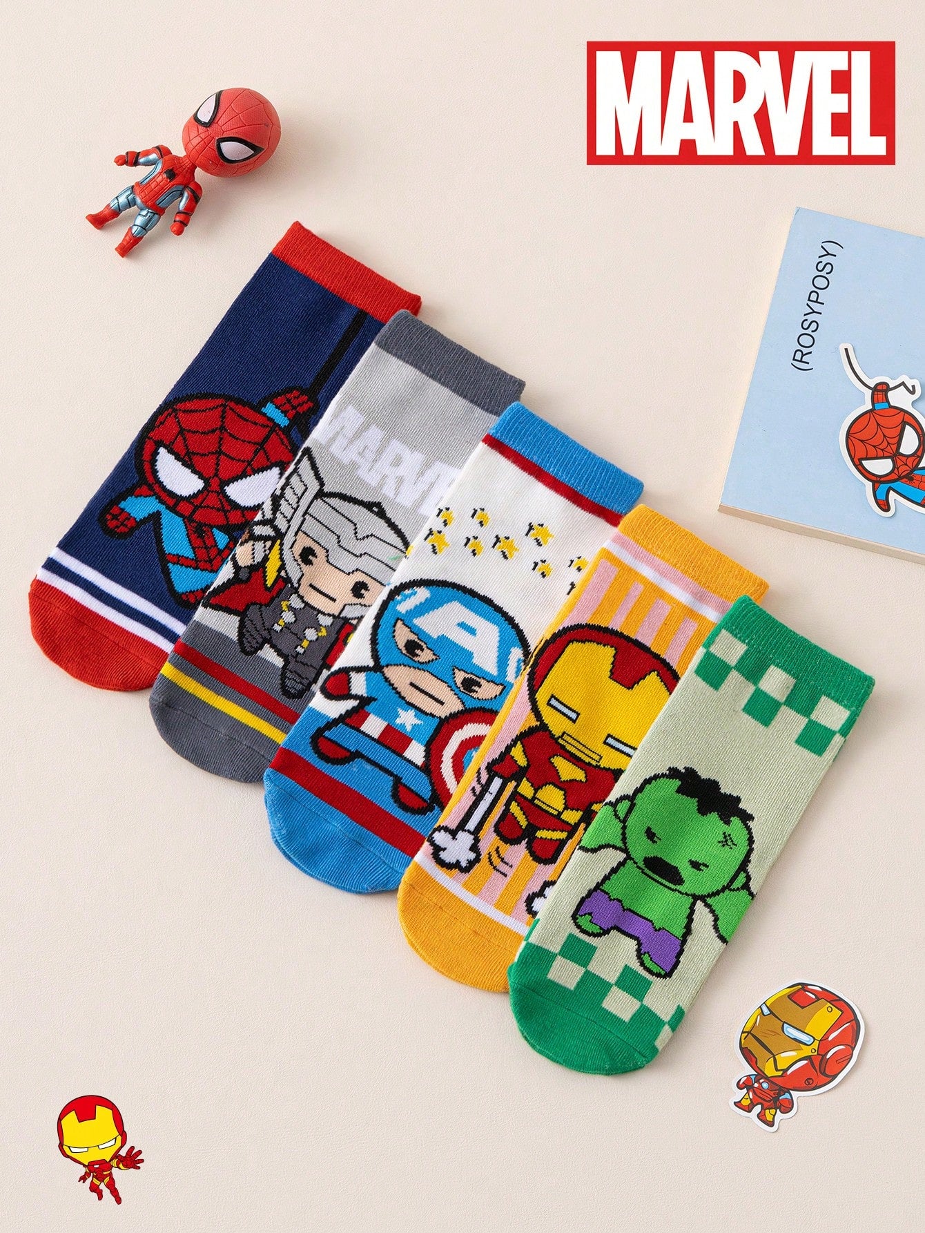 5 Pairs Kids Socks, Super Hero Series, Girls' Crew Socks