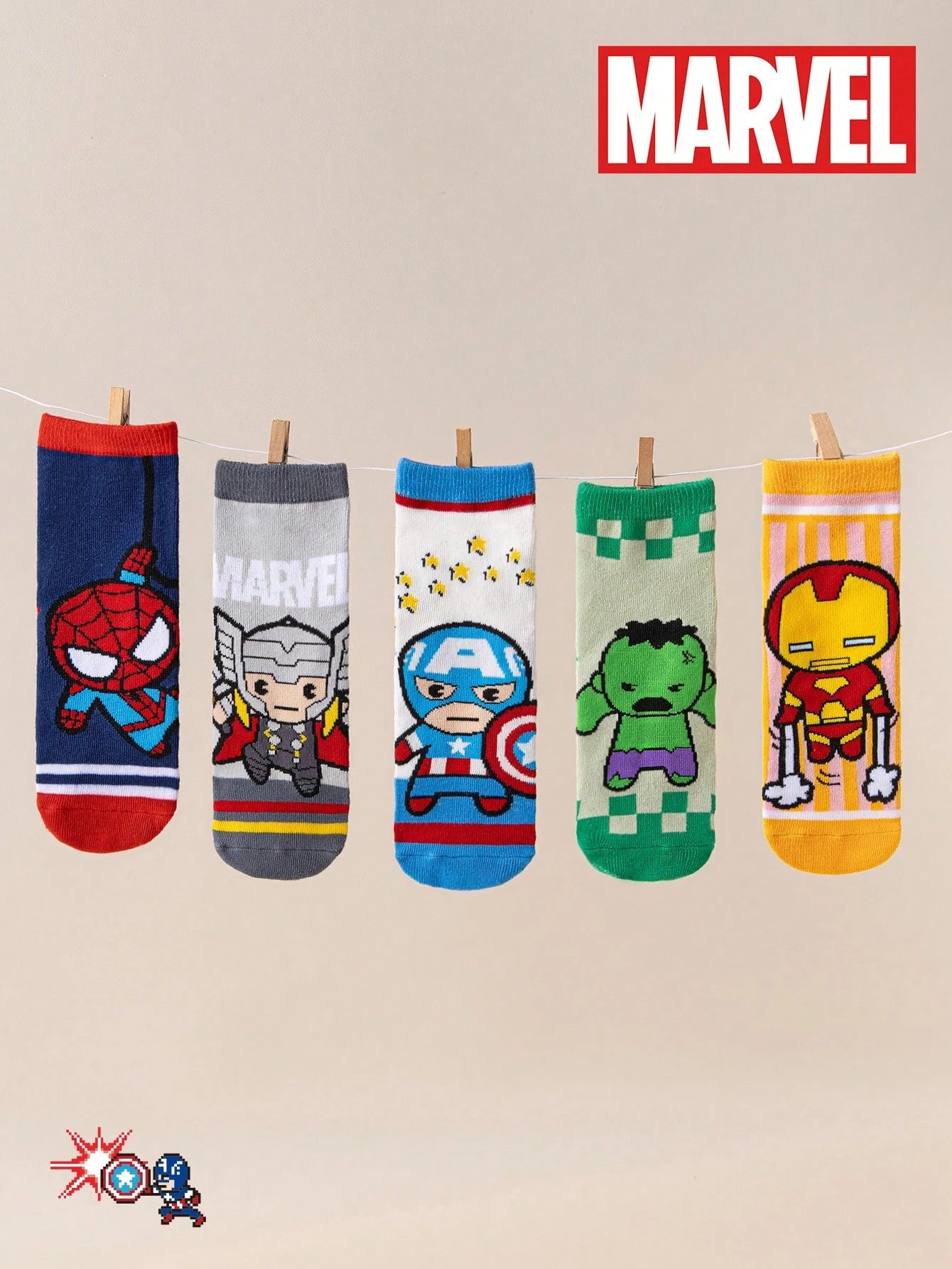 5 Pairs Kids Socks, Super Hero Series, Girls' Crew Socks