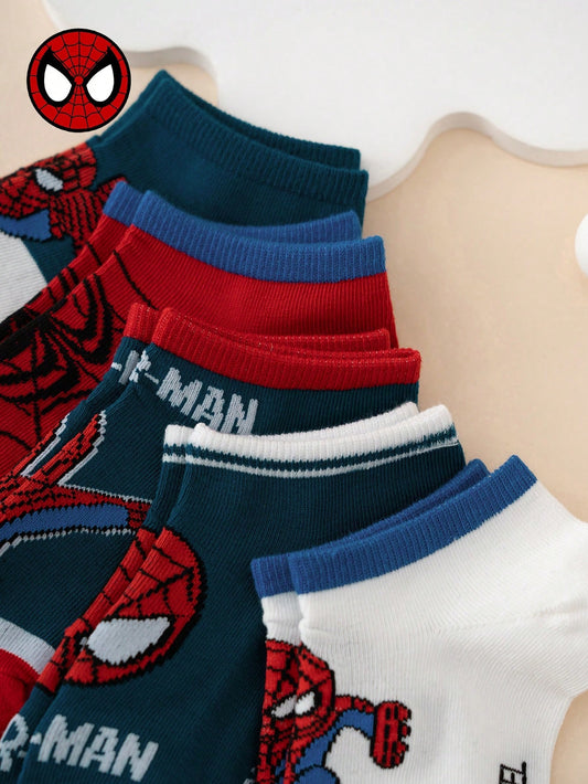 5 Pairs Marvel Socks Series Spider-Man Letter Pattern Cartoon Kids Socks