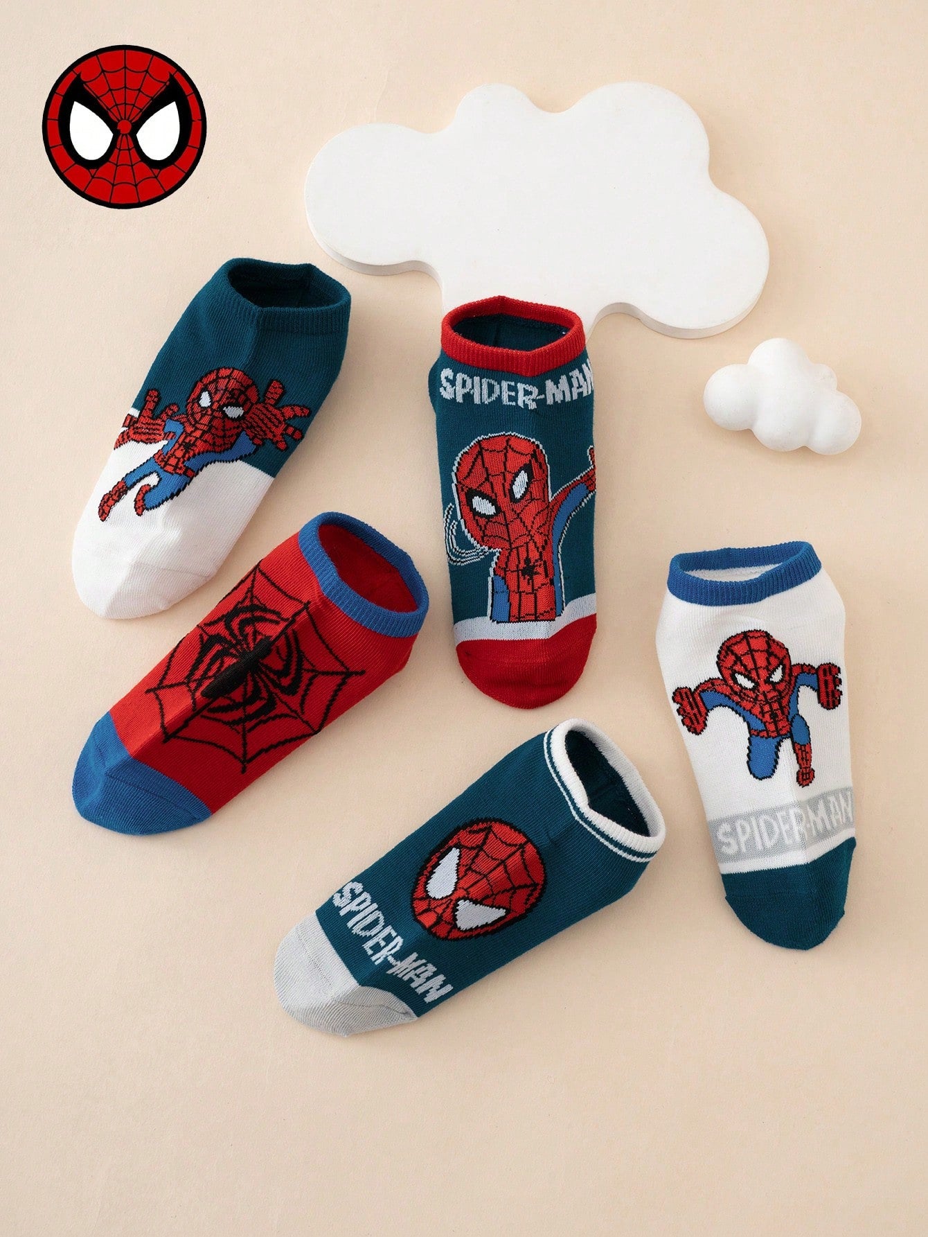 5 Pairs Marvel Socks Series Spider-Man Letter Pattern Cartoon Kids Socks