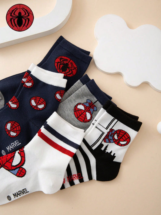 5 Pairs Marvel Spider-Man Striped Pattern Kids Crew Socks