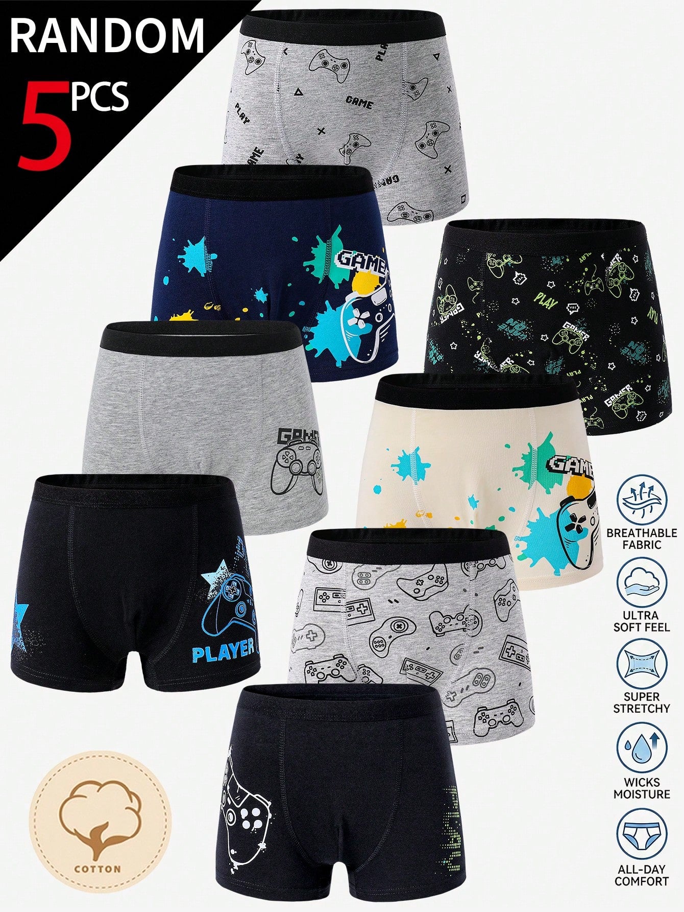 [5 Random Piece]Toddler Boys Cotton Boxer Briefs