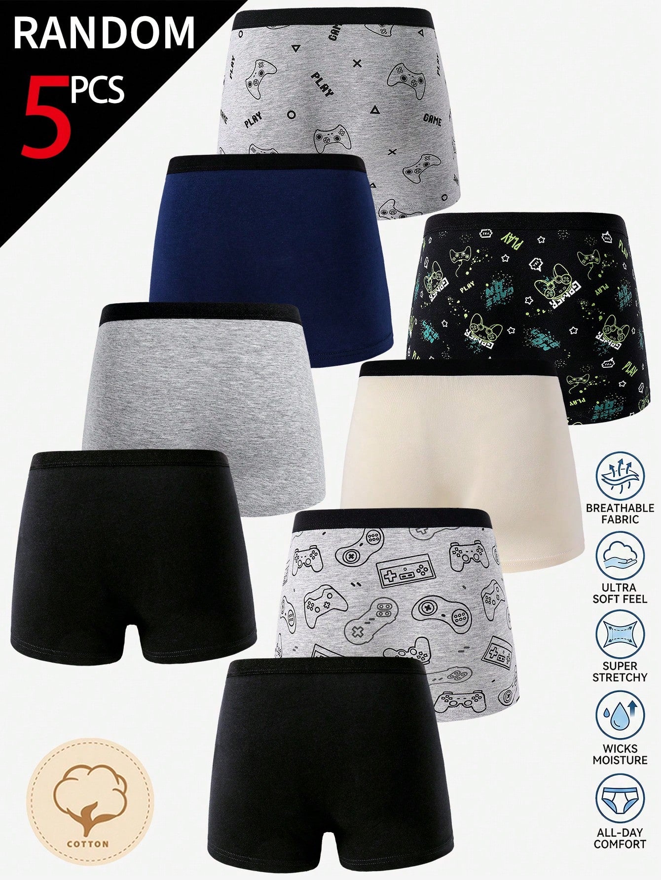 [5 Random Piece]Toddler Boys Cotton Boxer Briefs
