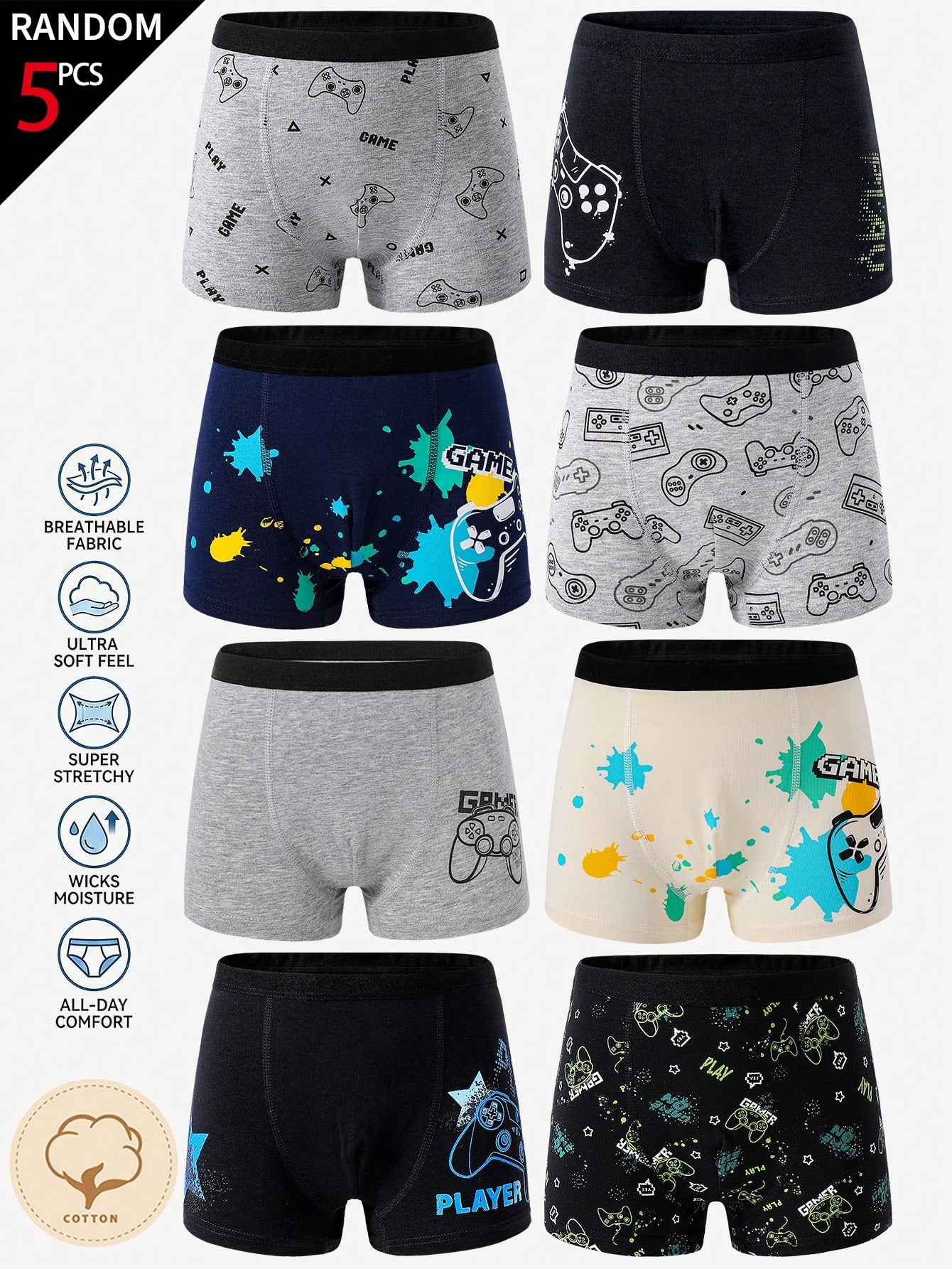 [5 Random Piece]Toddler Boys Cotton Boxer Briefs