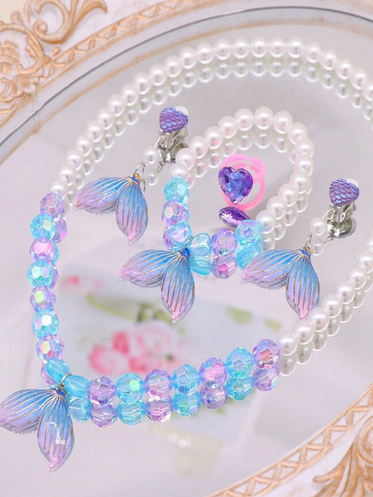 5pcs/Set Cute Mermaid Tail Jewelry Set For Girls Multicolor